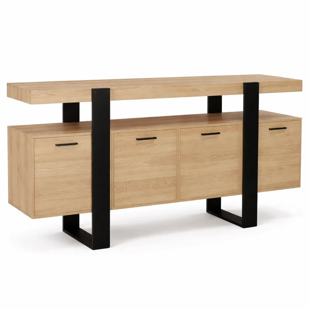 Buffet contemporain 4 portes en bois et noir 160 cm