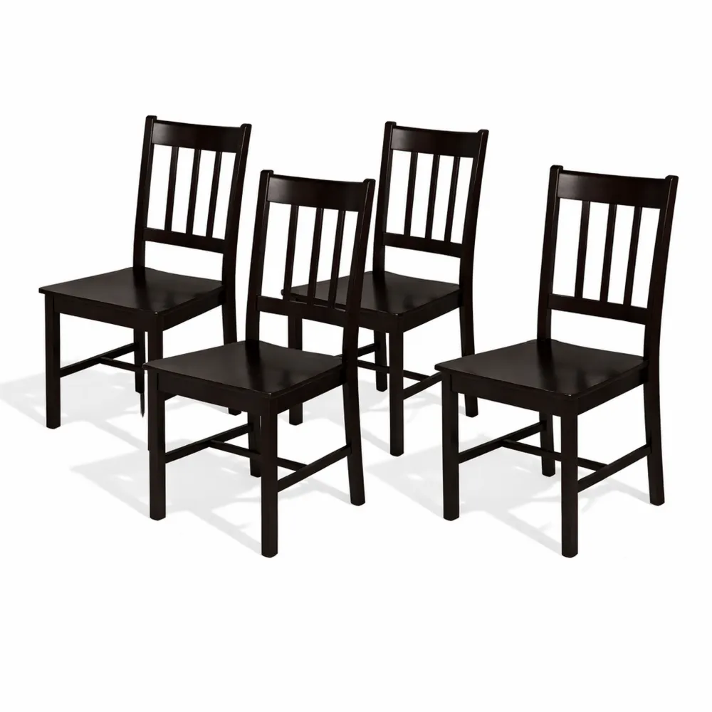 Ensemble de 4 Chaises en Pin pour Salle à Manger Marron Foncé