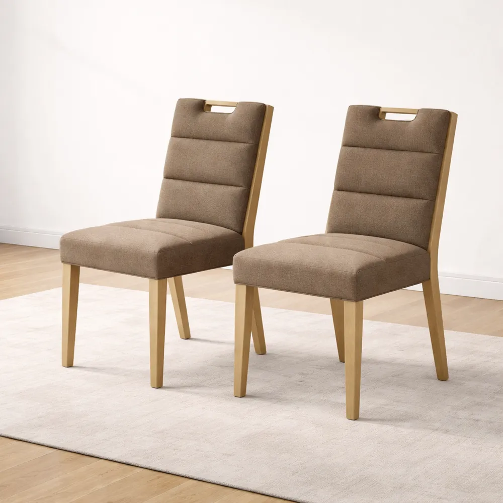 Ensemble de 2 chaises confort en tissu lin avec dossier en bois
