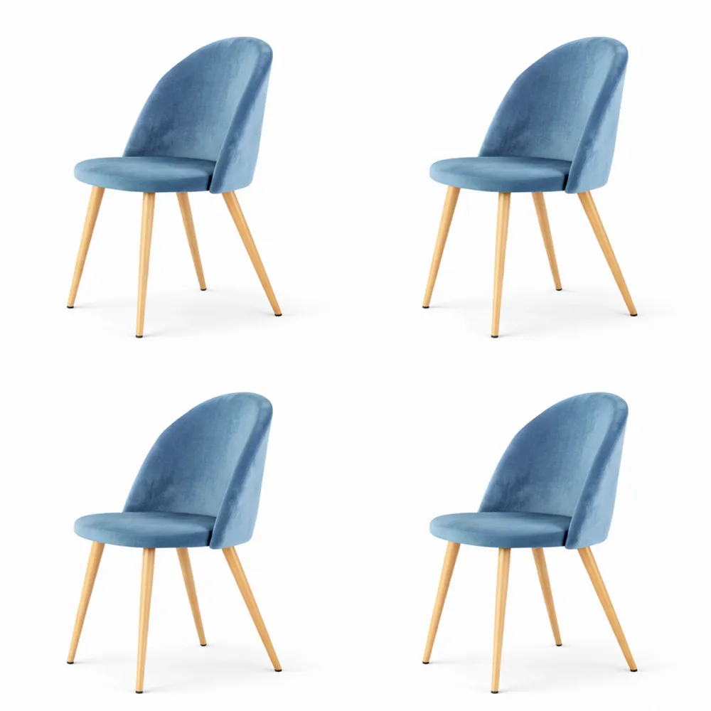 Ensemble de 4 chaises de salle à manger en velours, confortables et rembourrées, bleu