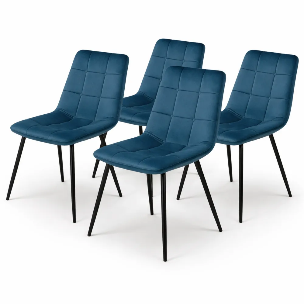 Ensemble de 4 chaises en velours bleu pour salle à manger