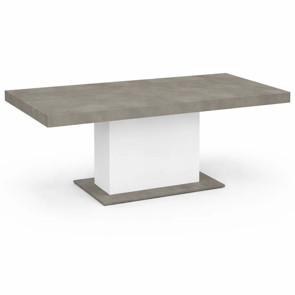 Table rectangulaire extensible pour salle à manger en béton et blanc