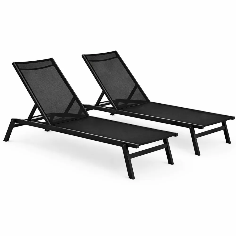 Lot de 2 chaises longues réglables en textilène noir