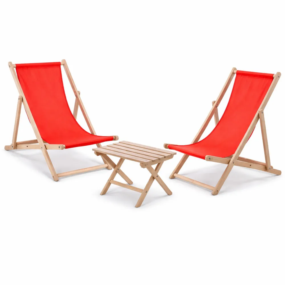 Table pliante de jardin en bois avec chaises longues