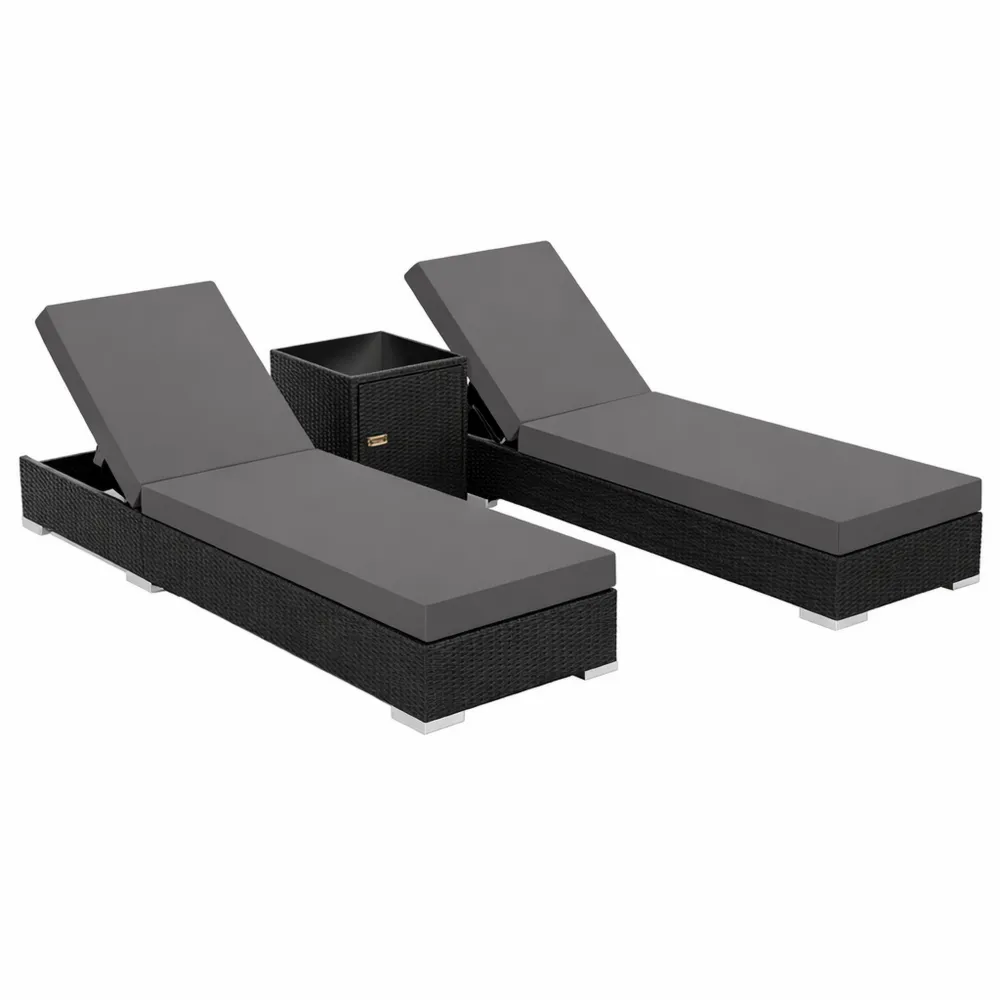 Ensemble de Chaises Longues Réglables avec Table de Jardin