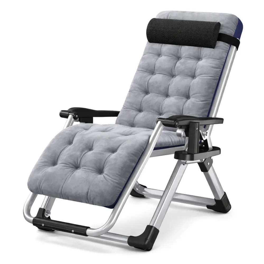 Chaise Longue Pliable Inclinable avec Coussin et Porte-gobelet