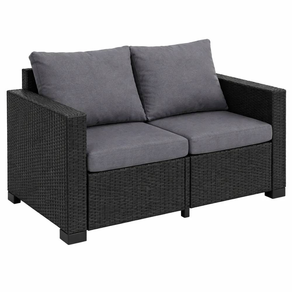 Canapé de Jardin 2 Places avec Coussins, Aspect Rotin, Graphite