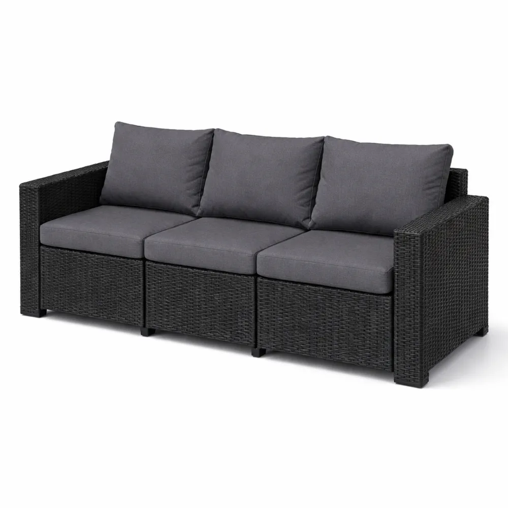 Canapé de Jardin 3 Places avec Coussins, Aspect Rotin, Graphite