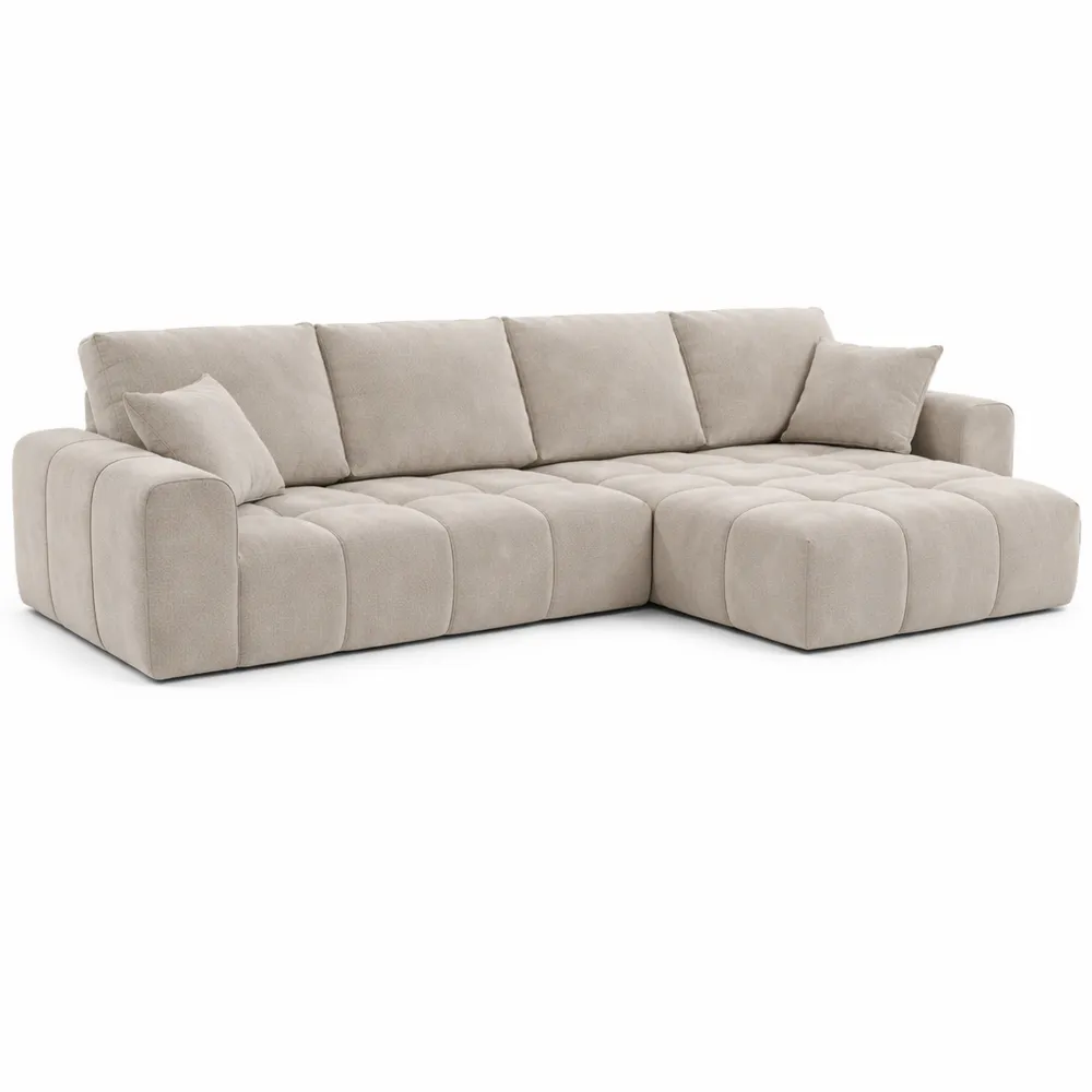 Canapé d'angle droit convertible en tissu chenille - 3 places - Beige