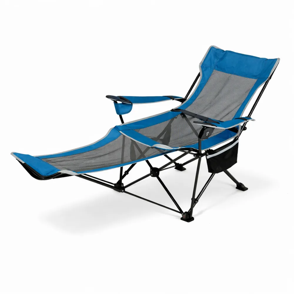 Chaise longue pliable de camping avec oreiller et porte-gobelet, charge maximale 150 kg