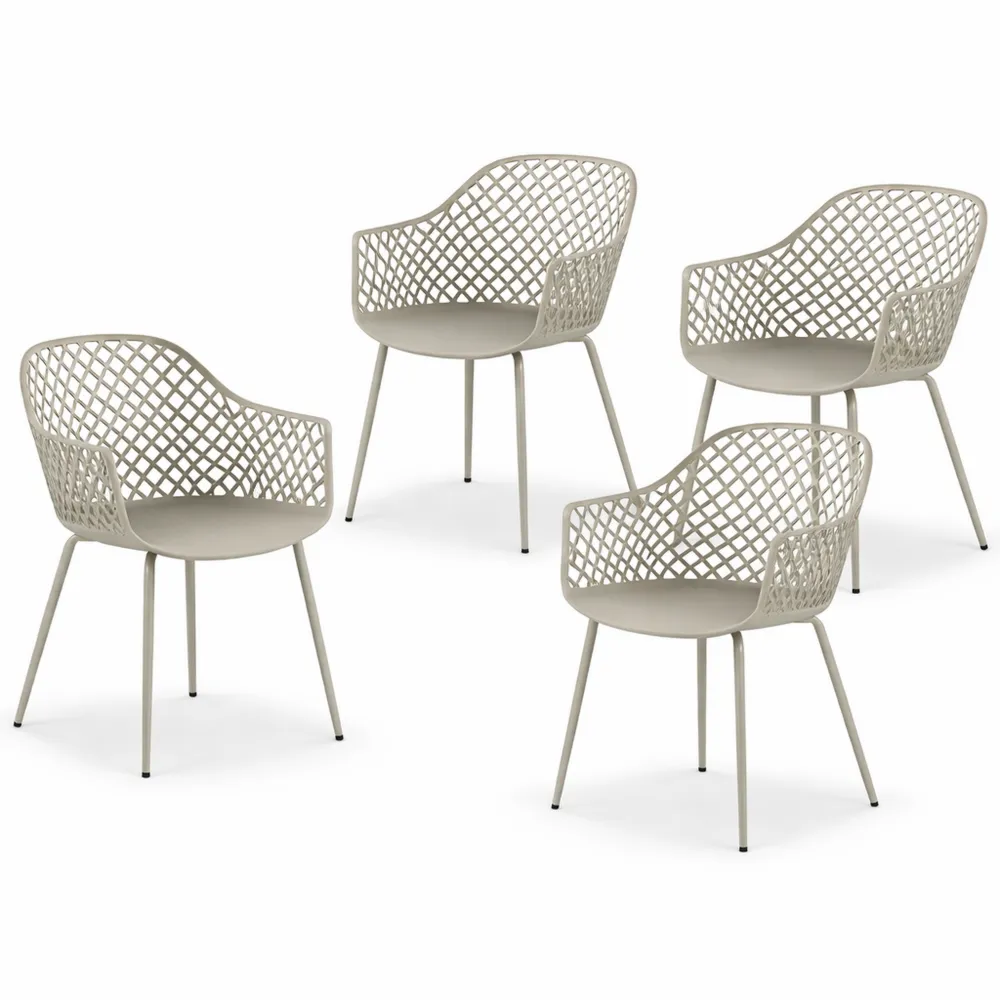 Ensemble de 4 chaises longues confortables pour jardin - Charge maximale 120 kg - Couleur grise