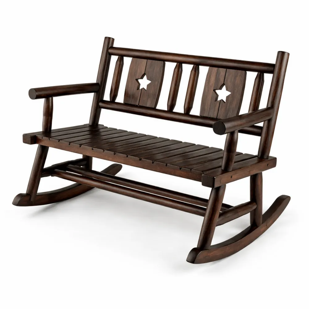 Balancelle Extérieure Double en Bois Carbonisé, Siège Courbé, Capacité 320KG