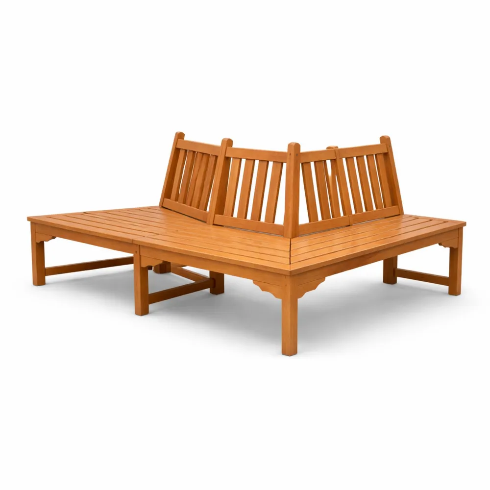 Banc semi-circulaire en bois d'eucalyptus pour jardin extérieur
