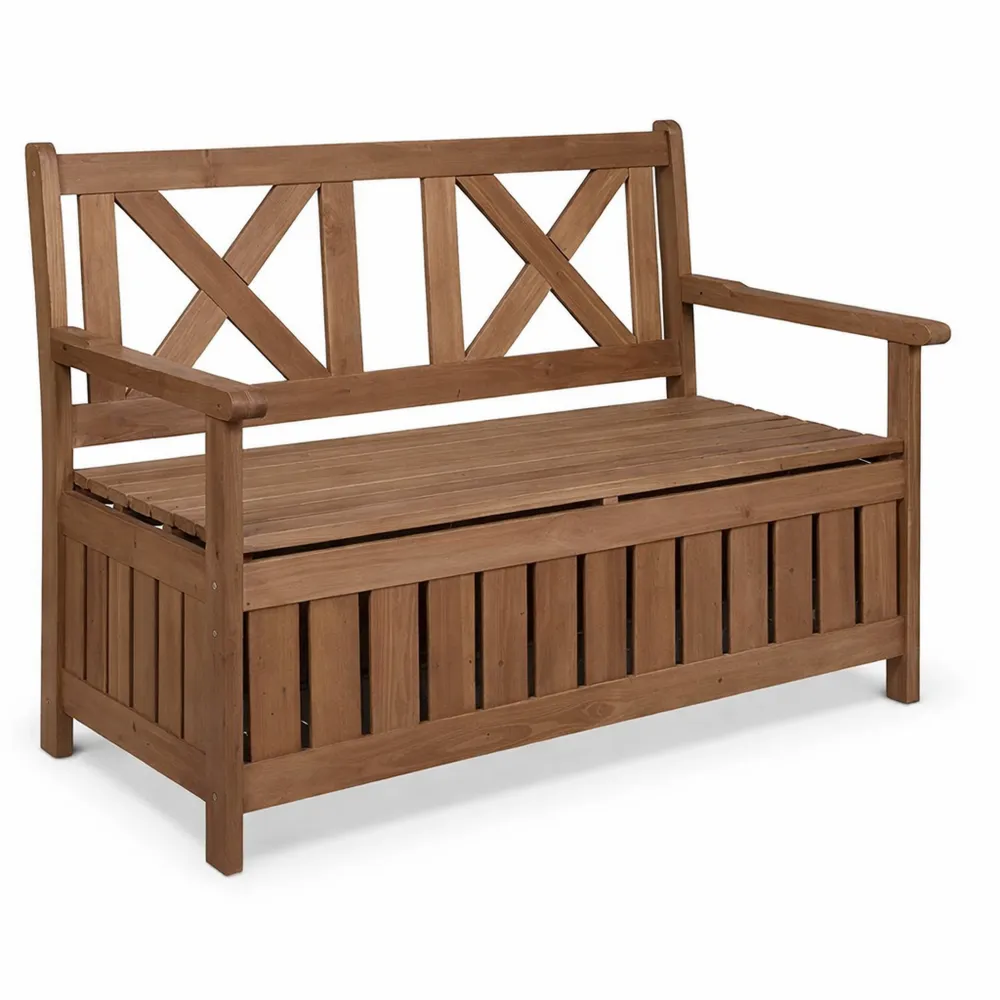 Banc de Jardin Deux Places avec Rangement Intégré, Marron Foncé