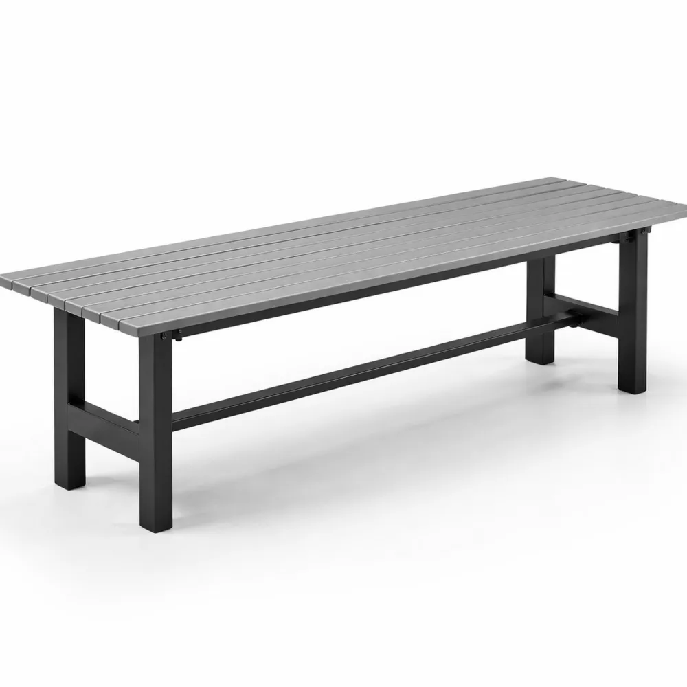 Banc extérieur 2 places en métal avec siège à lattes, 120 x 34,5 x 40 cm, gris