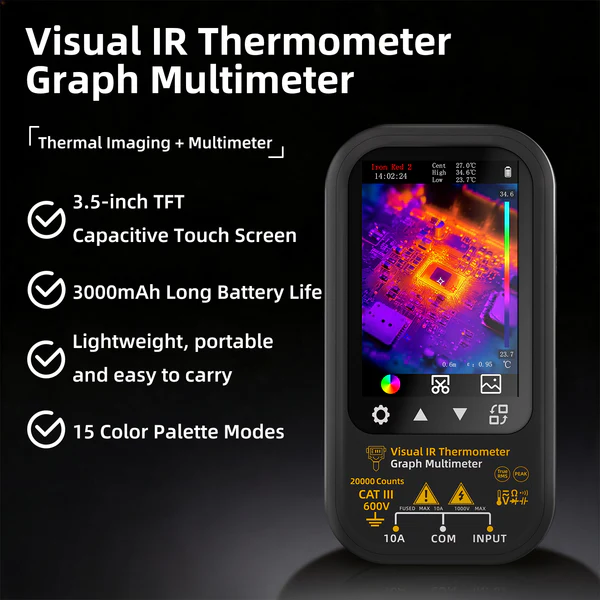 Thermal Imaging Digital Multimeter with Macro Lens and Mount