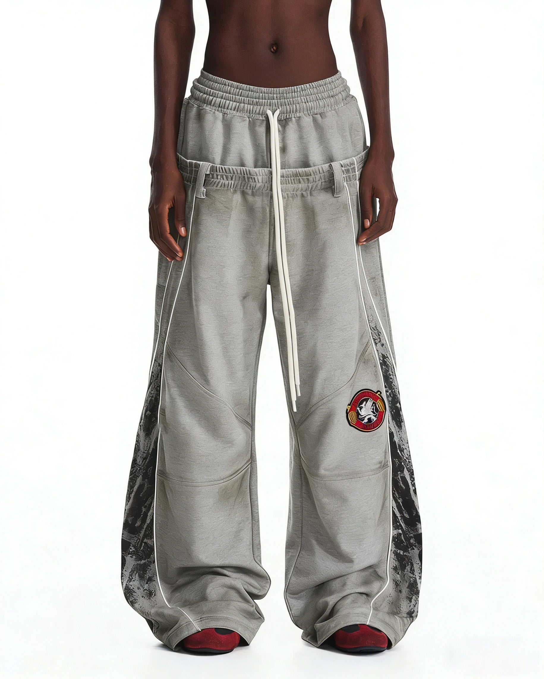 Color-blocked double-belted track pants
