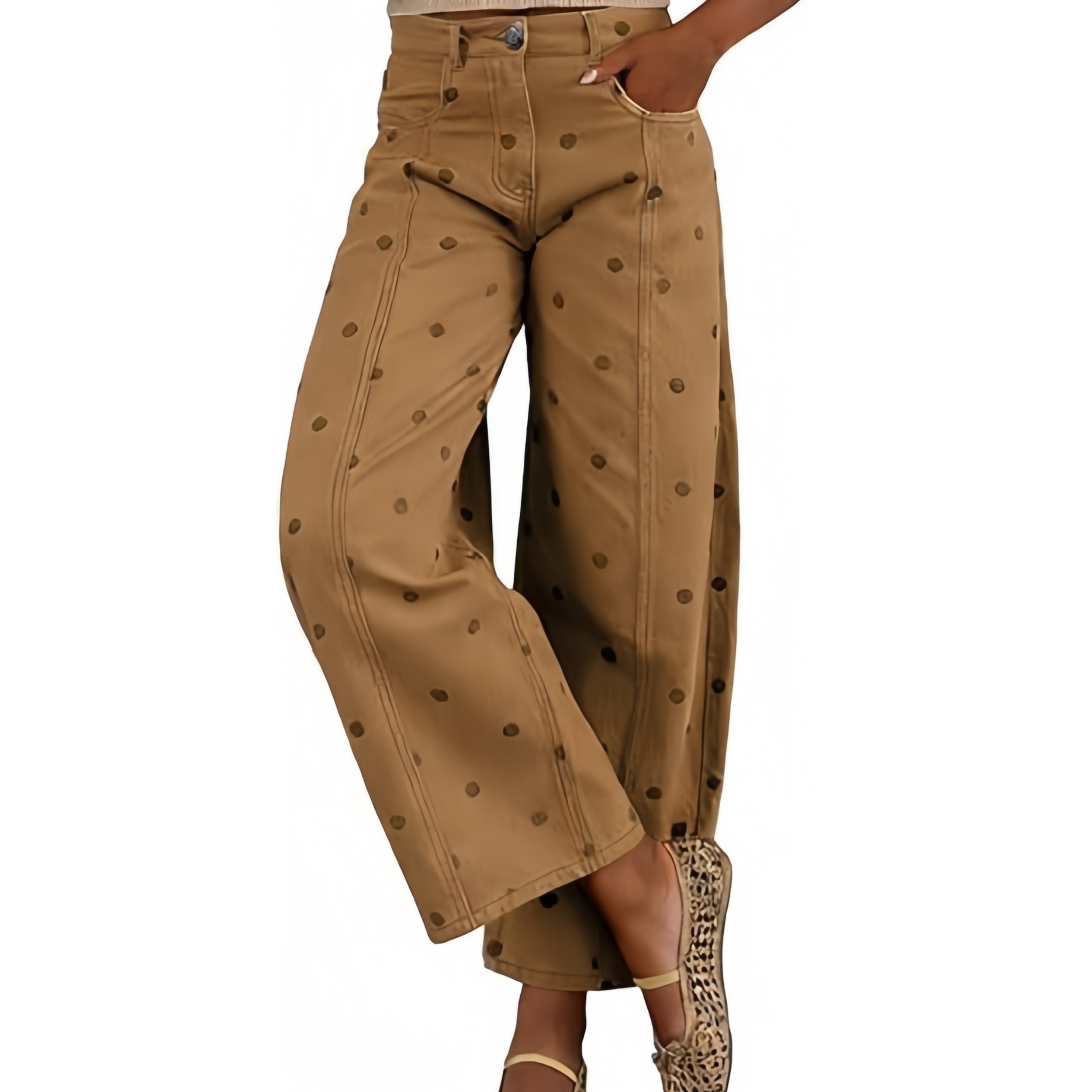 Women's polka dot patterned bucket jeans