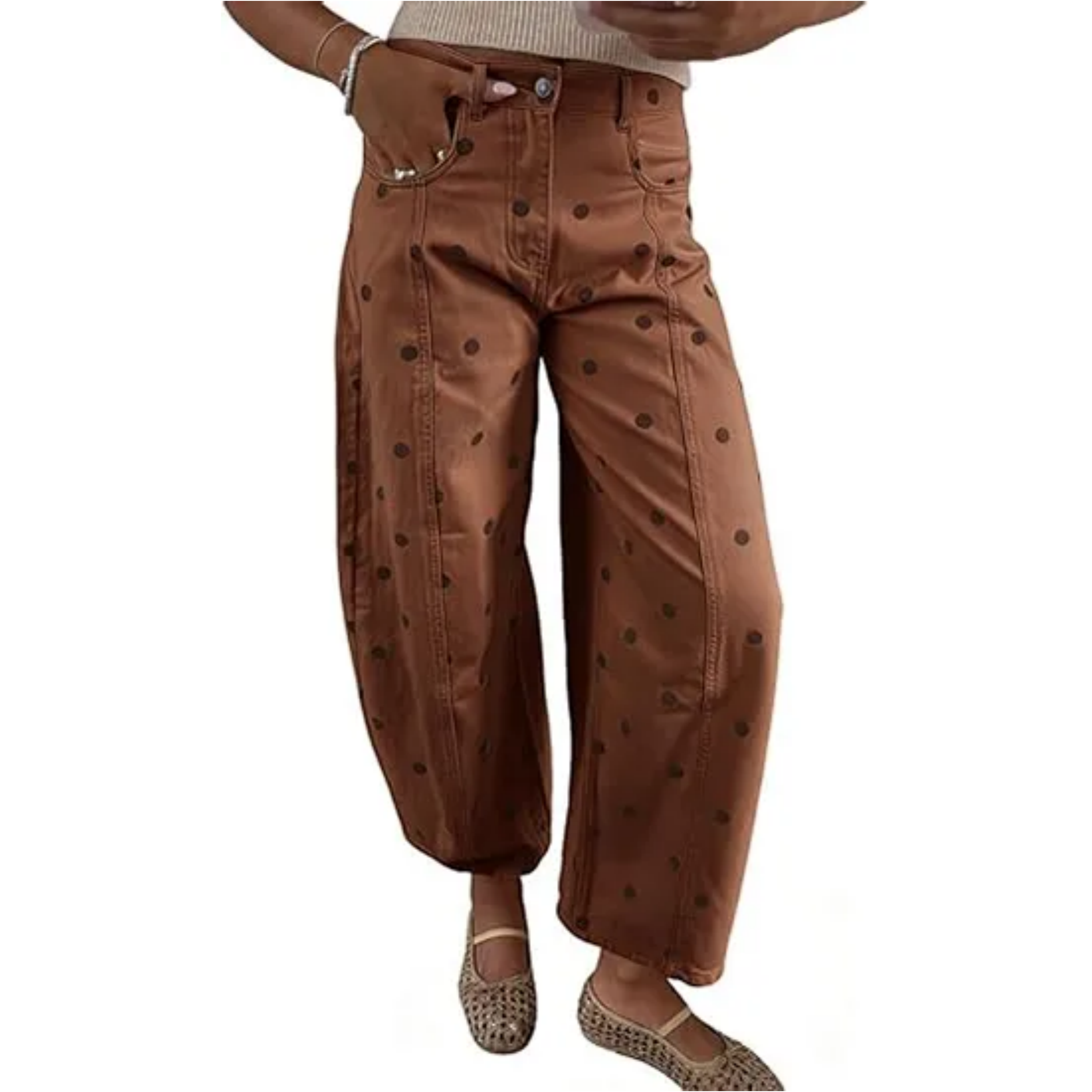 Women's polka dot patterned bucket jeans