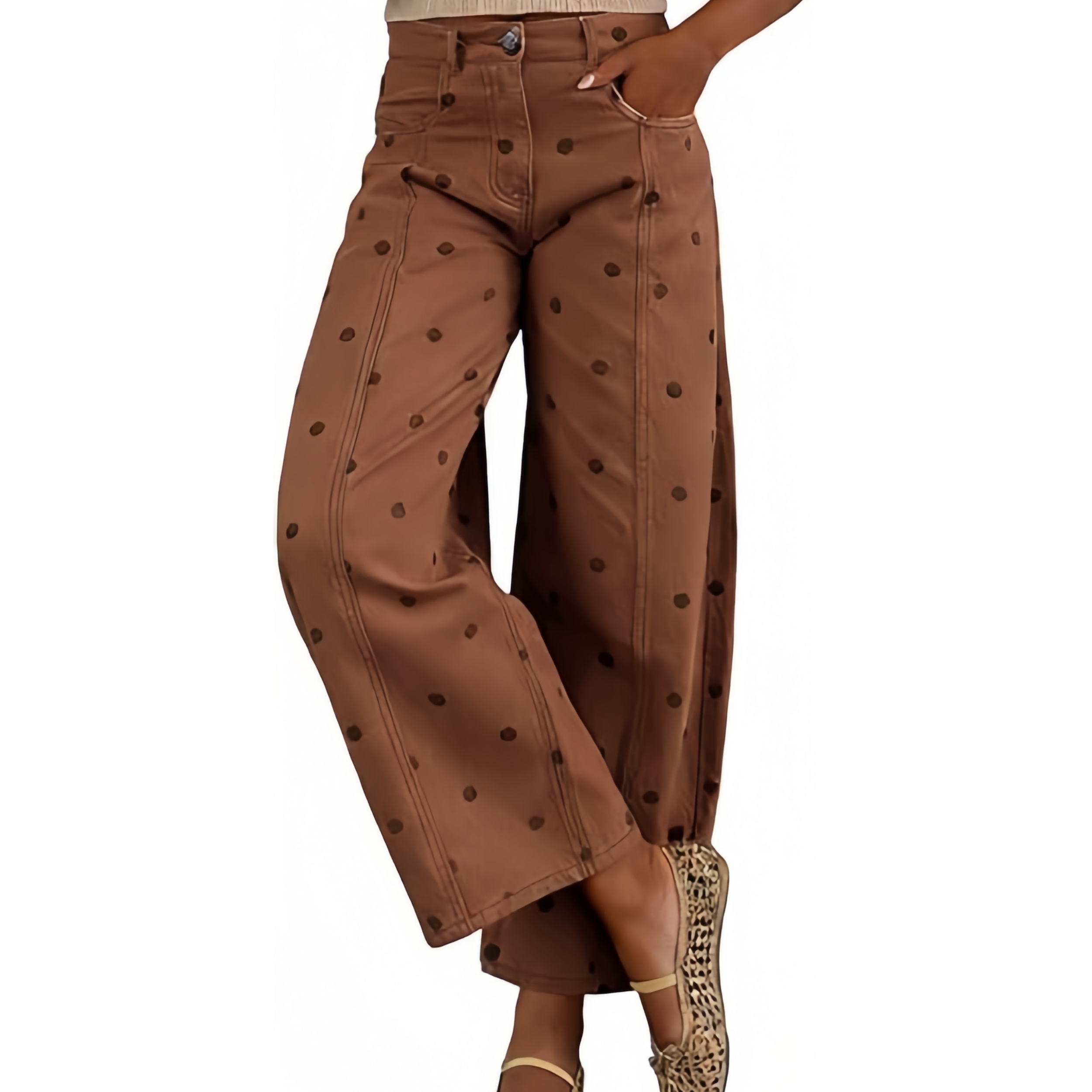 Women's polka dot patterned bucket jeans