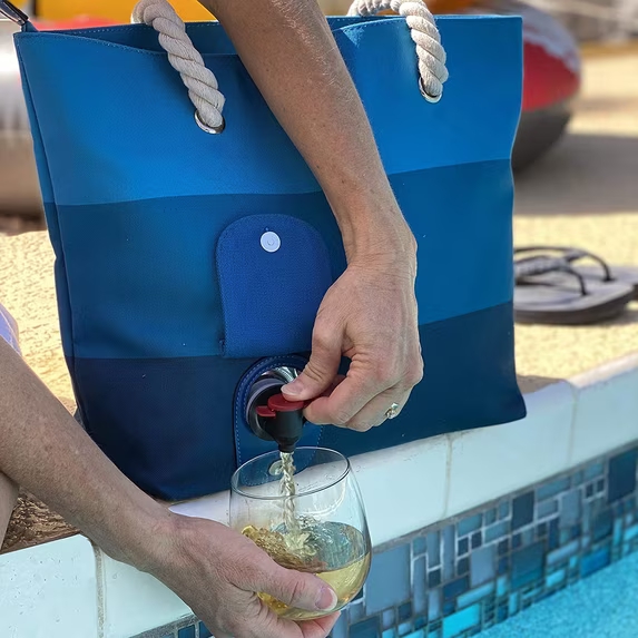 Beach Wine Tote with Hidden Leak-Proof Insulated Compartment