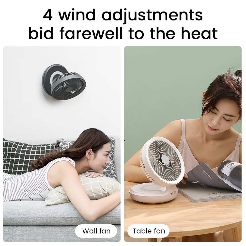 Rechargeable Folding Fan – Oscillating, Quiet, with LED Light & Long Battery Life