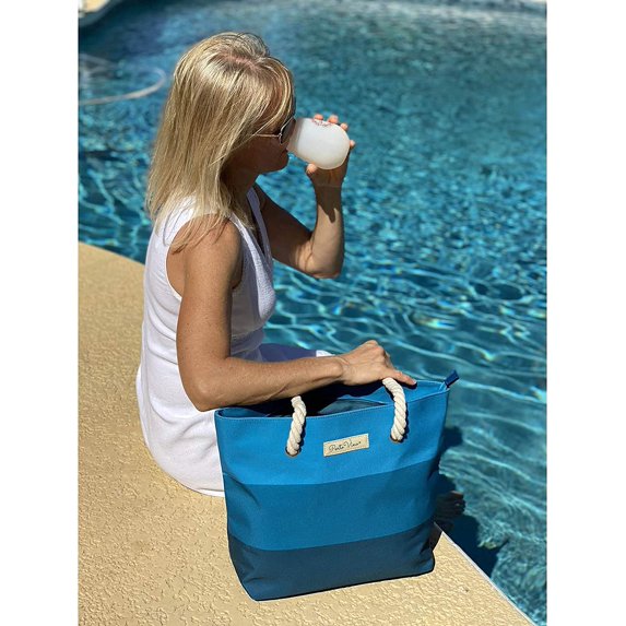 Beach Wine Tote with Hidden Leak-Proof Insulated Compartment