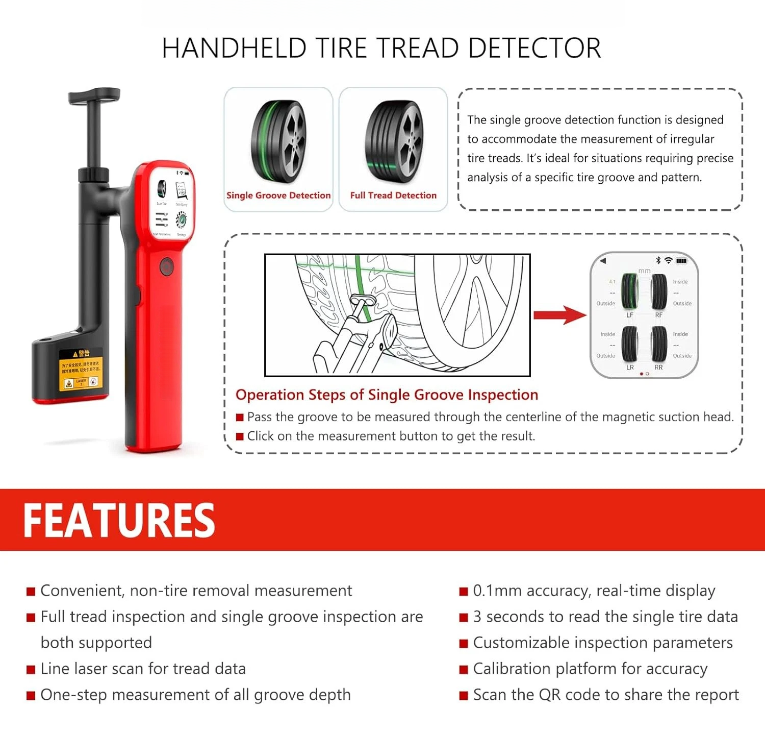 Handheld Laser Tire Tread Depth Gauge