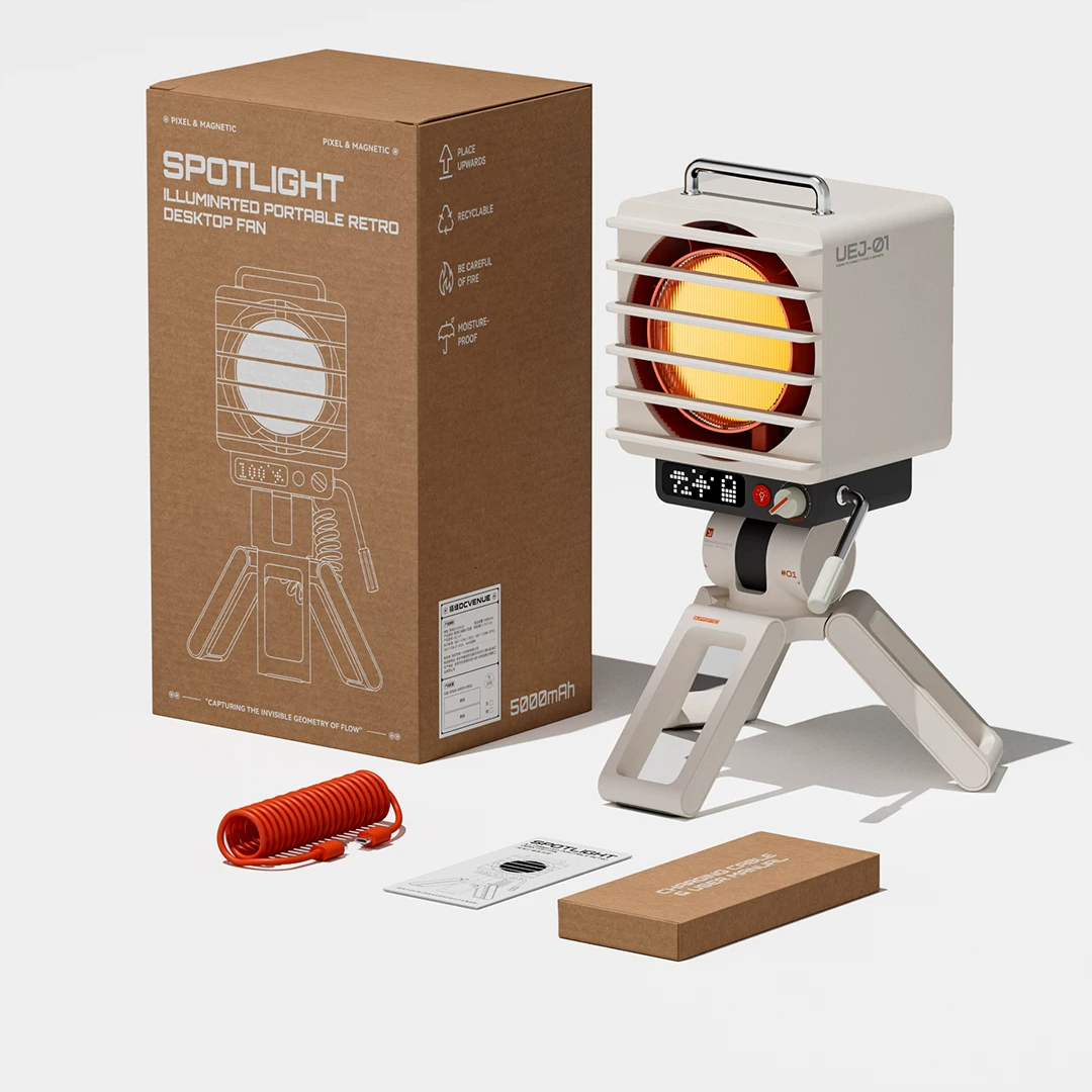 Retro RGB Desktop Fan – 100-Speed Stepless Control, 5000mAh Battery