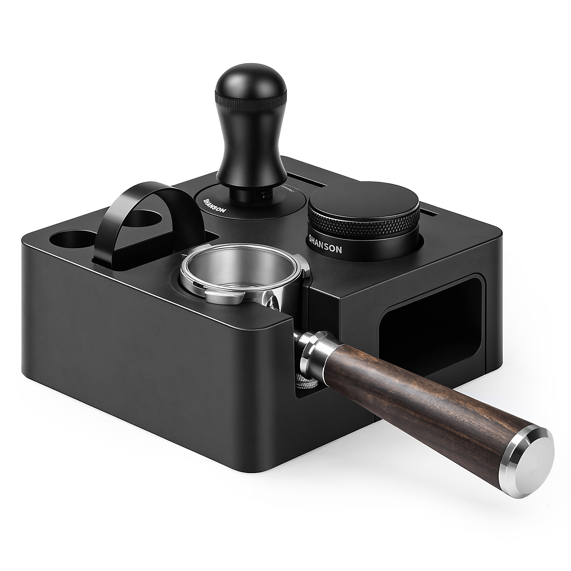 ShanSon Espresso Accessories Kit with Stand,54mm Compact Espresso Tamper Set: Espresso Tamper, Distributor, Bottomless Portafilter, Dosing Funnel,Station