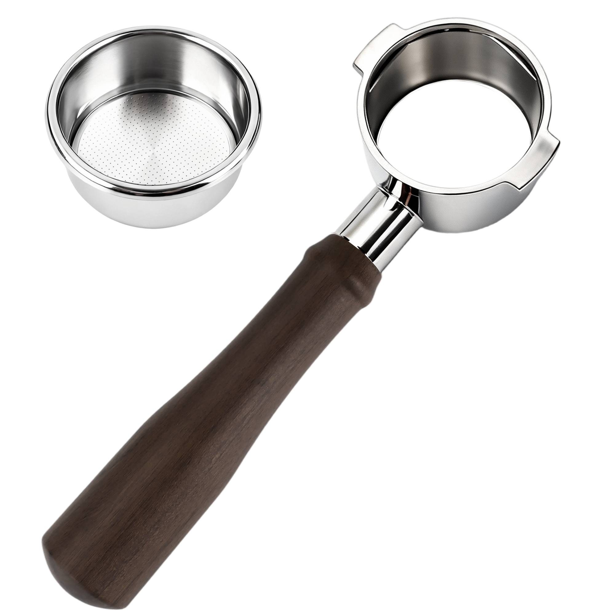 ShanSon Espresso 51mm Bottomless Portafilter with Stainless Steel 3 Ears Filter Basket,Natural Wood Handle，for De'Longhi