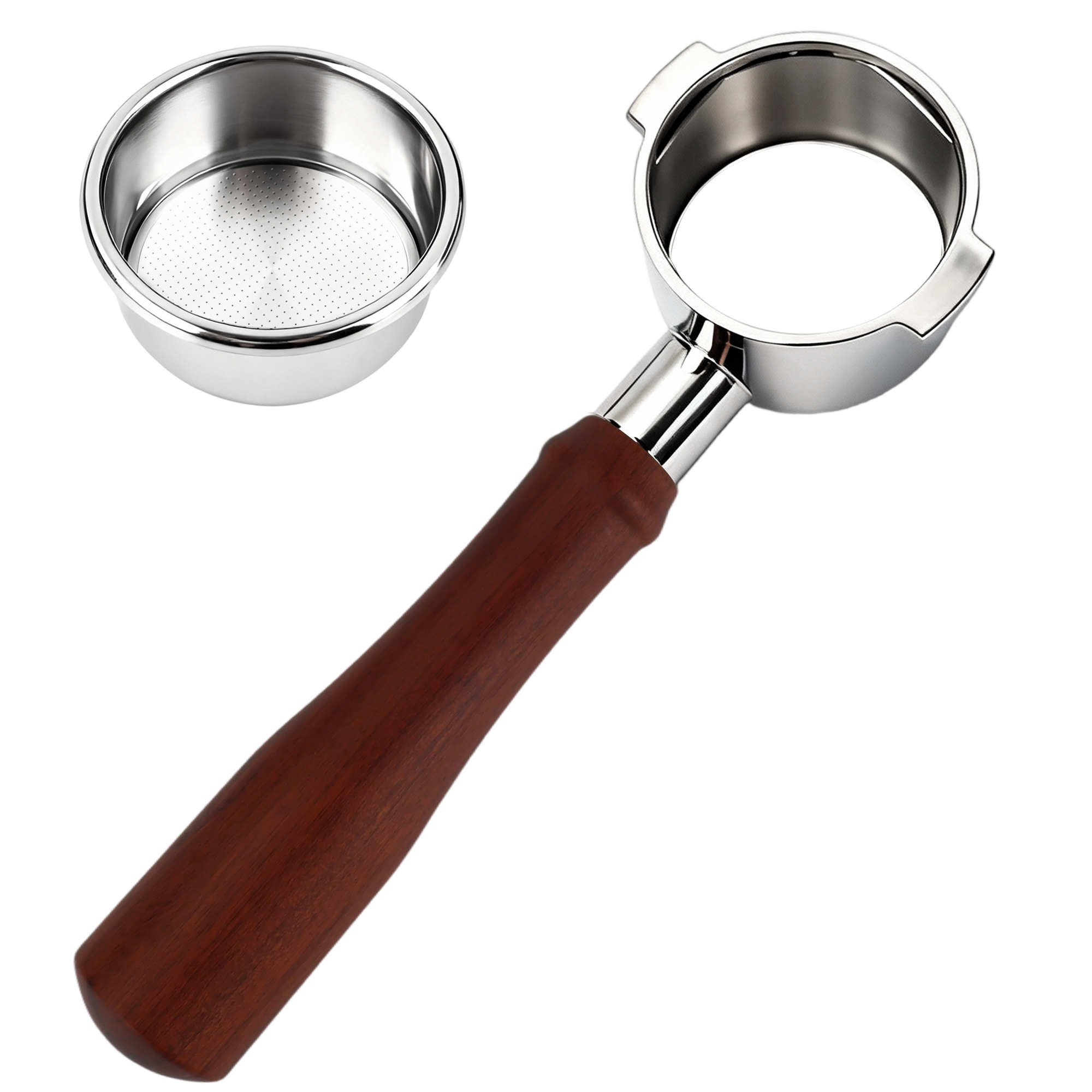 ShanSon Espresso 51mm Bottomless Portafilter with Stainless Steel 3 Ears Filter Basket,Natural Wood Handle，for De'Longhi