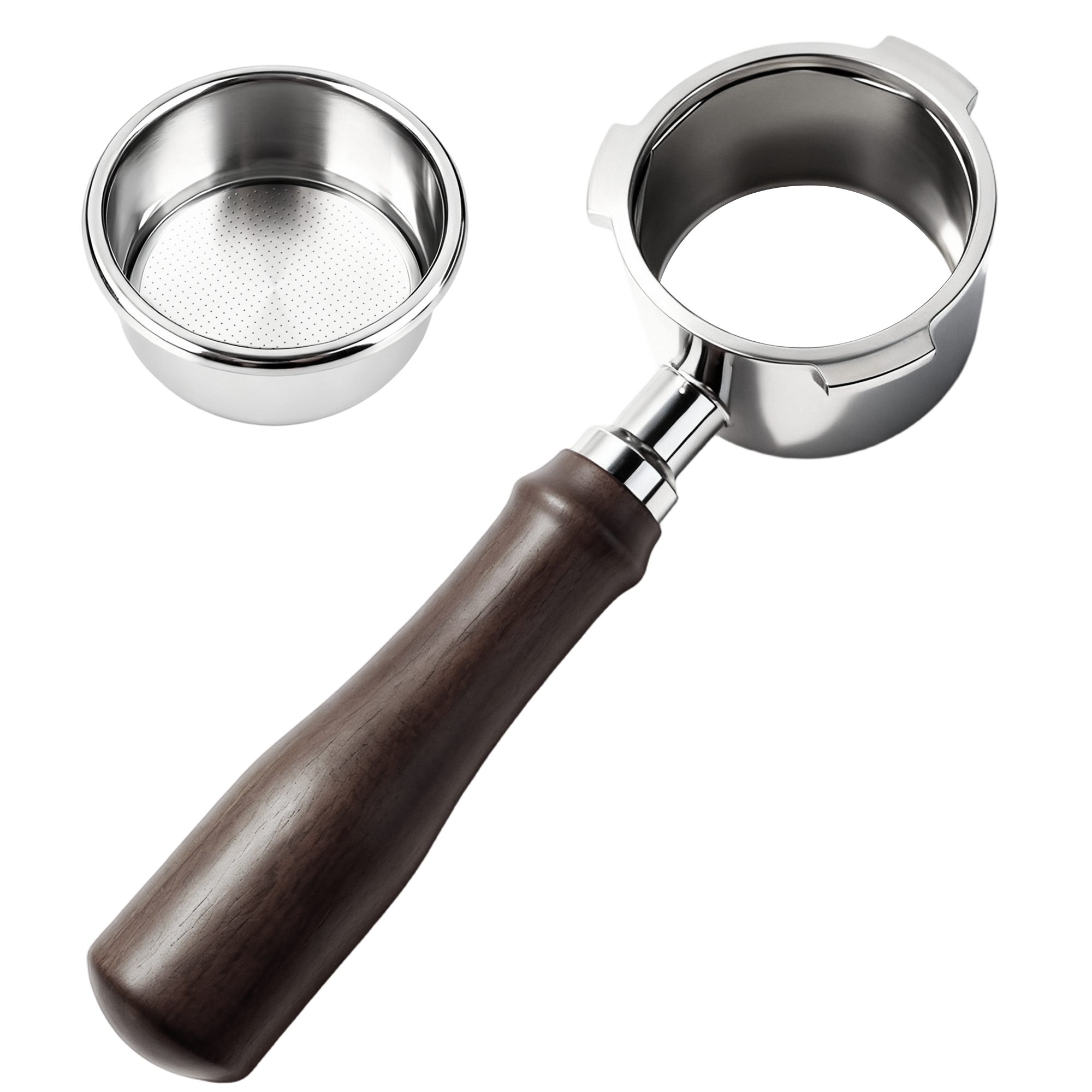 ShanSon Espresso 51mm Bottomless Portafilter with Stainless Steel 3 Ears Filter Basket,Natural Wood Handle，for De'Longhi