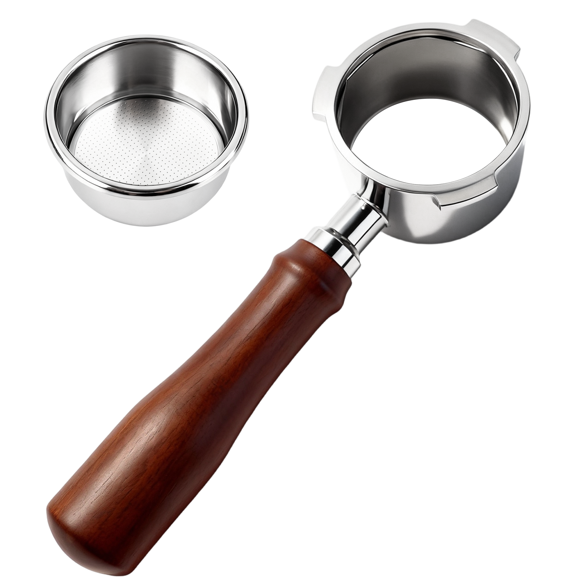 ShanSon Espresso 51mm Bottomless Portafilter with Stainless Steel 3 Ears Filter Basket,Natural Wood Handle，for De'Longhi