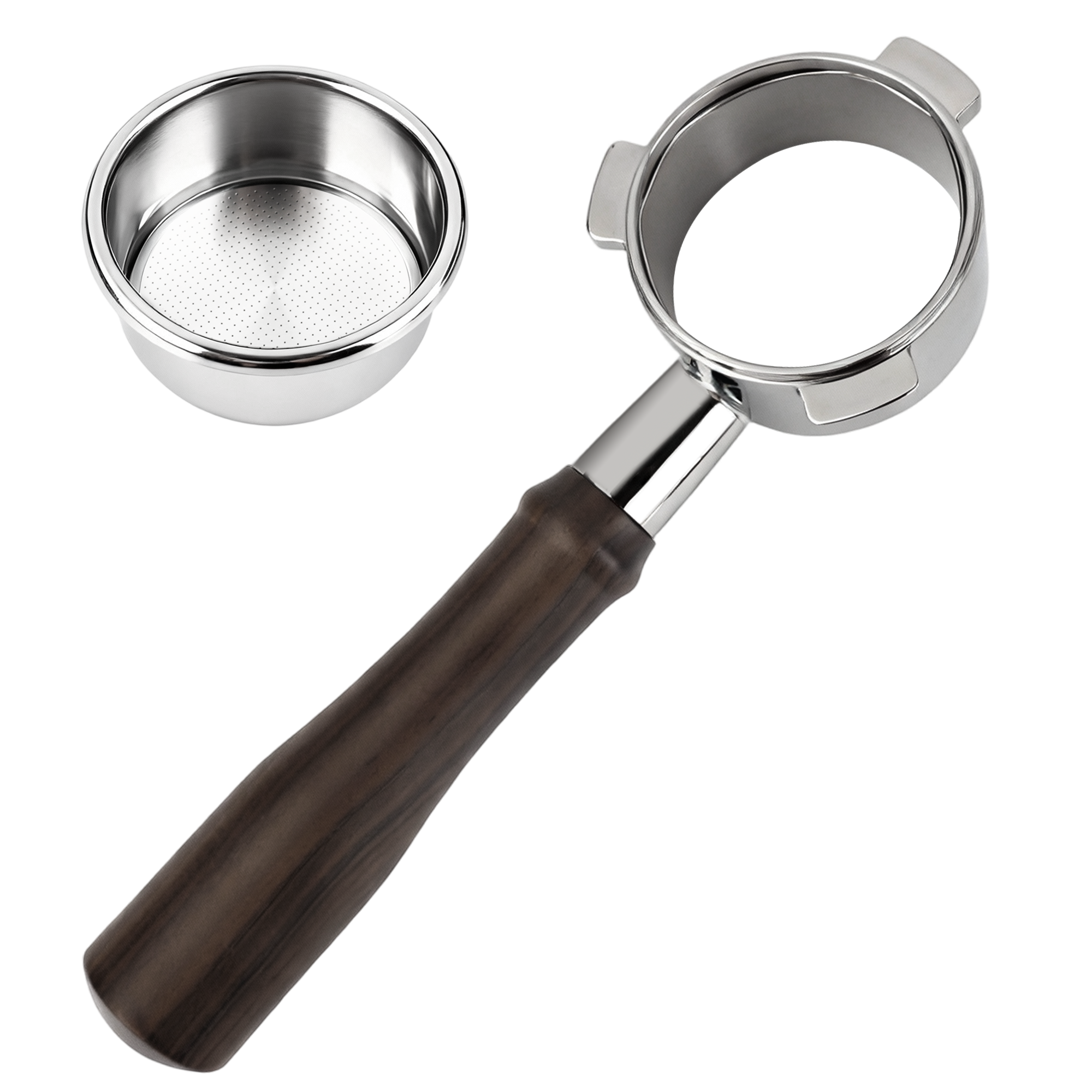 ShanSon Espresso 51mm Bottomless Portafilter with Stainless Steel 3 Ears Filter Basket,Natural Wood Handle，for De'Longhi