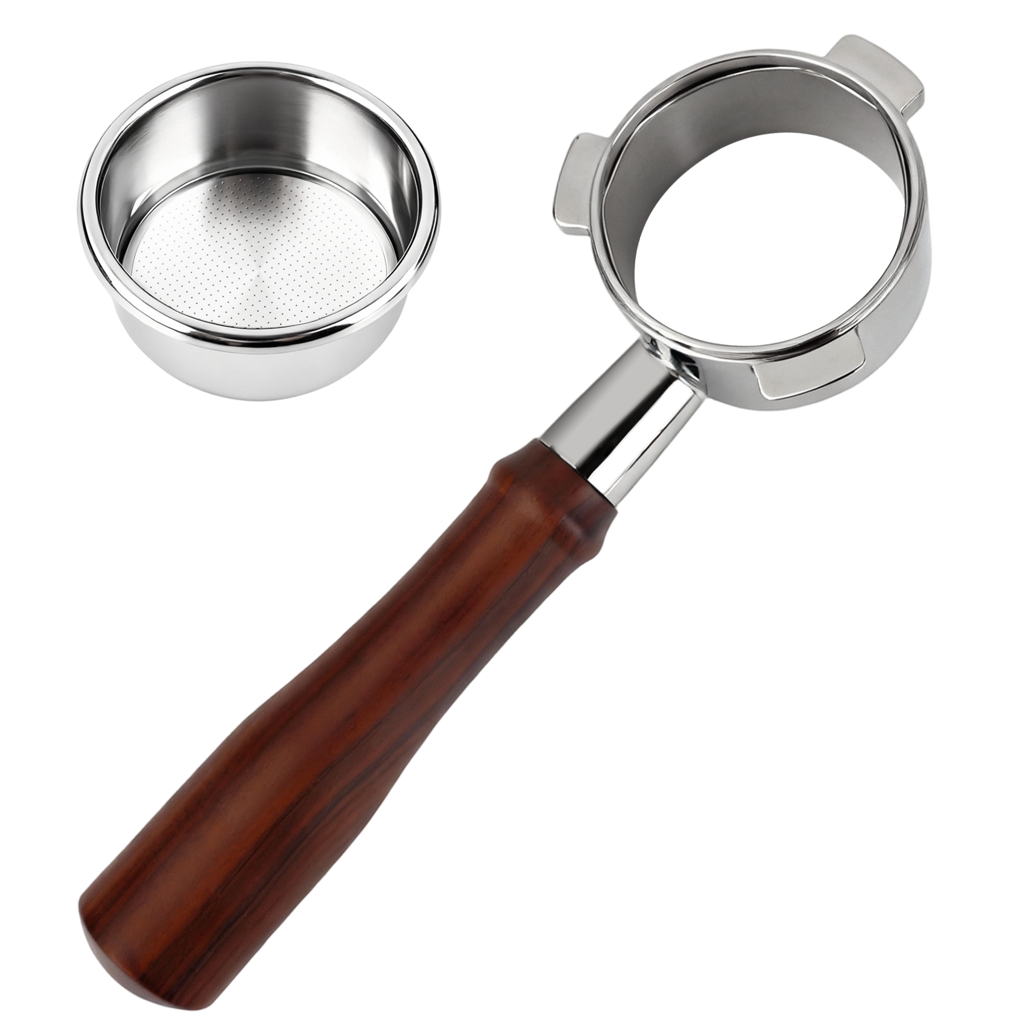 ShanSon Espresso 51mm Bottomless Portafilter with Stainless Steel 3 Ears Filter Basket,Natural Wood Handle，for De'Longhi