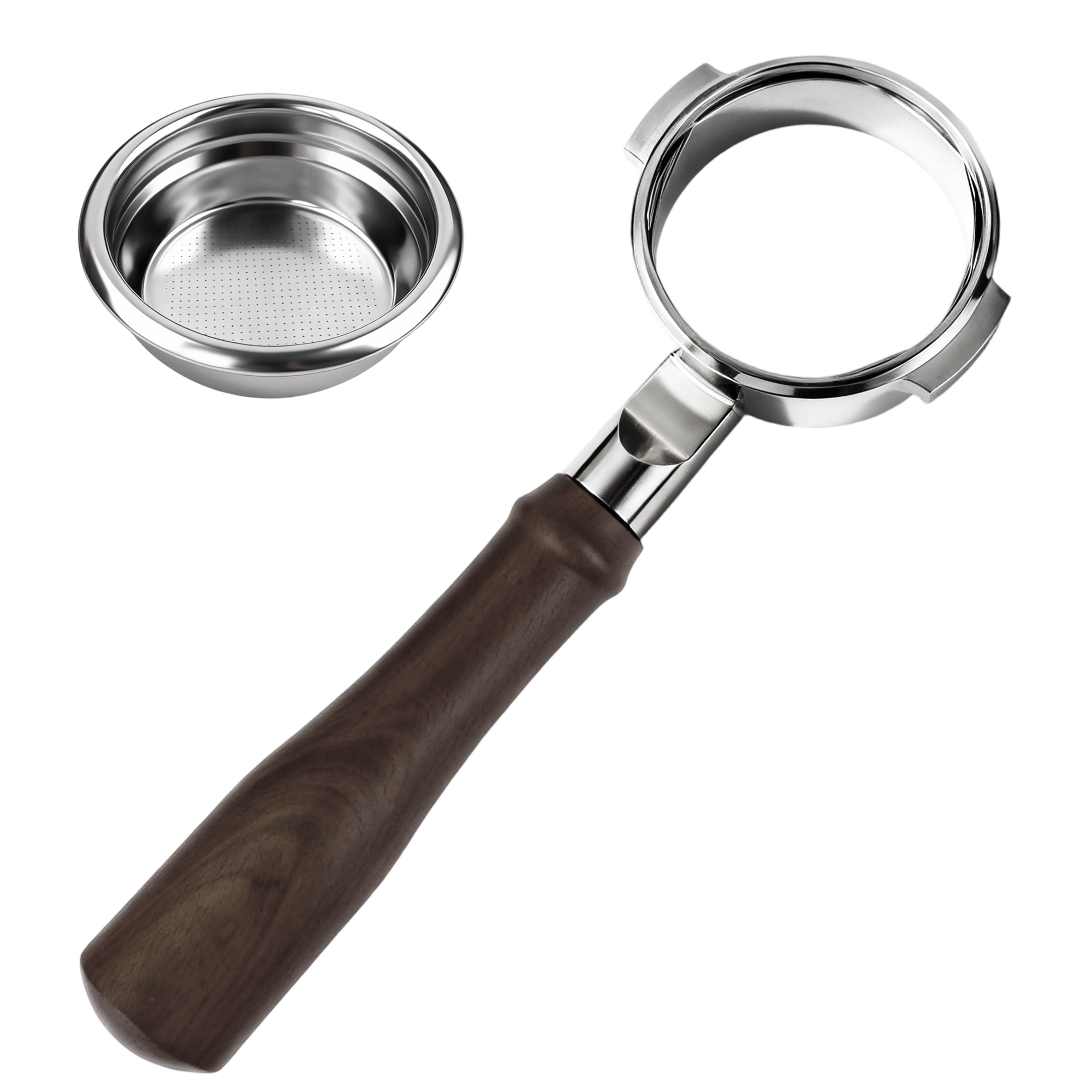 ShanSon Espresso 51mm Bottomless Portafilter with Stainless Steel 3 Ears Filter Basket,Natural Wood Handle，for De'Longhi