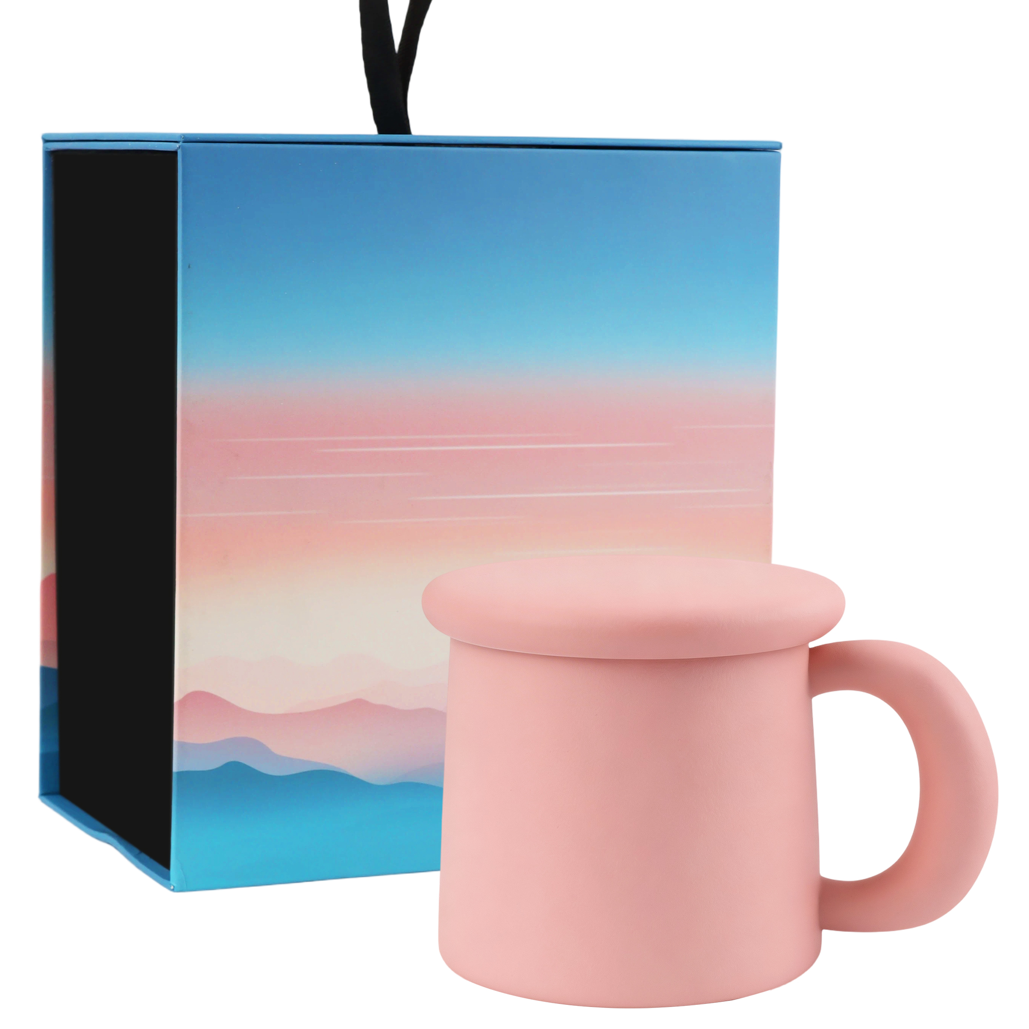 ShanSon 11oz Ceramic Coffee Mug with Lid,Lead-Free & Non-Toxic Tea Cup,1300℃ High-Temp Fired,Microwave Dishwasher Safe,Matte Pink Mug with Gift Box,Mother's Day Home Kitchen Office