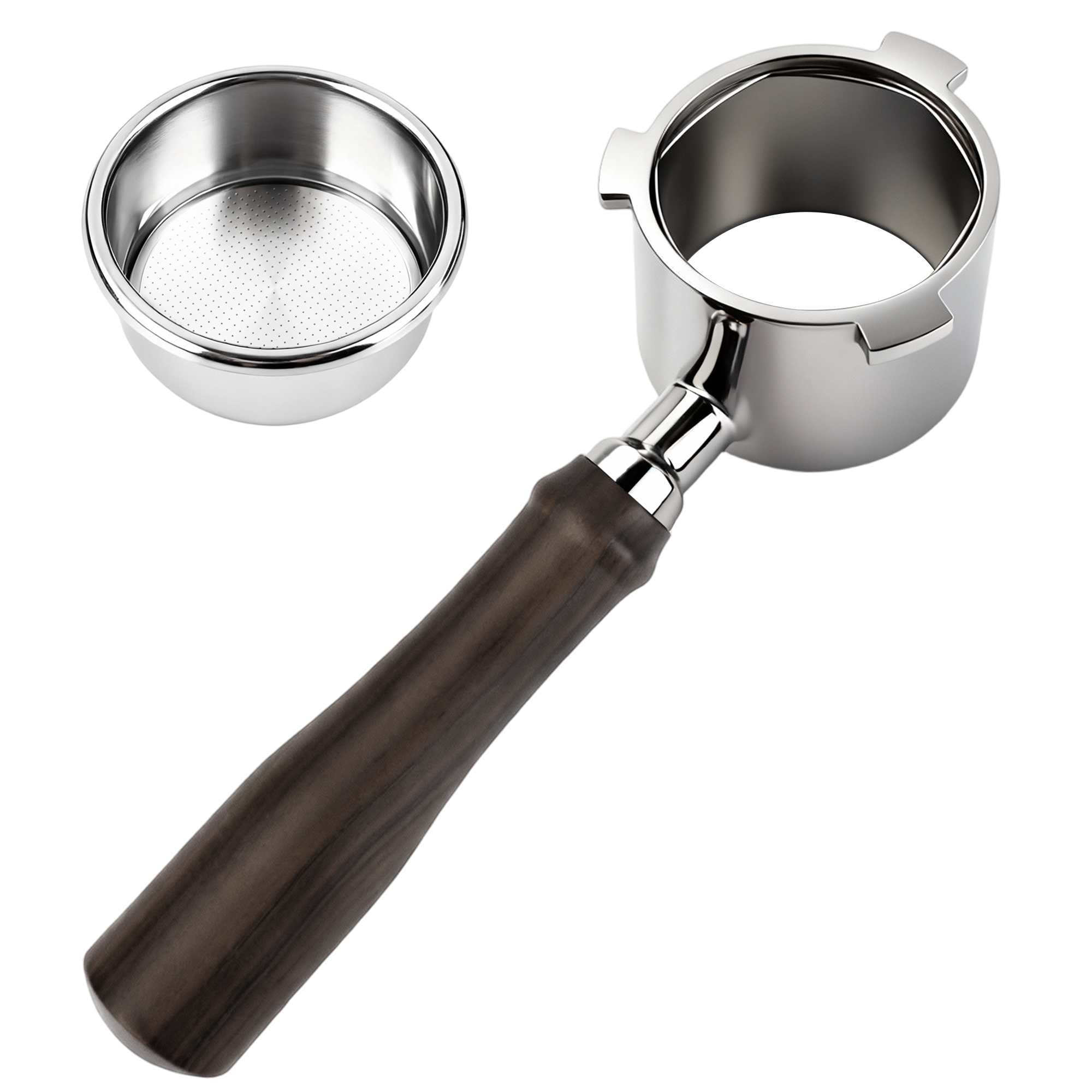 ShanSon Espresso 51mm Bottomless Portafilter with Stainless Steel 3 Ears Filter Basket,Natural Wood Handle，for De'Longhi