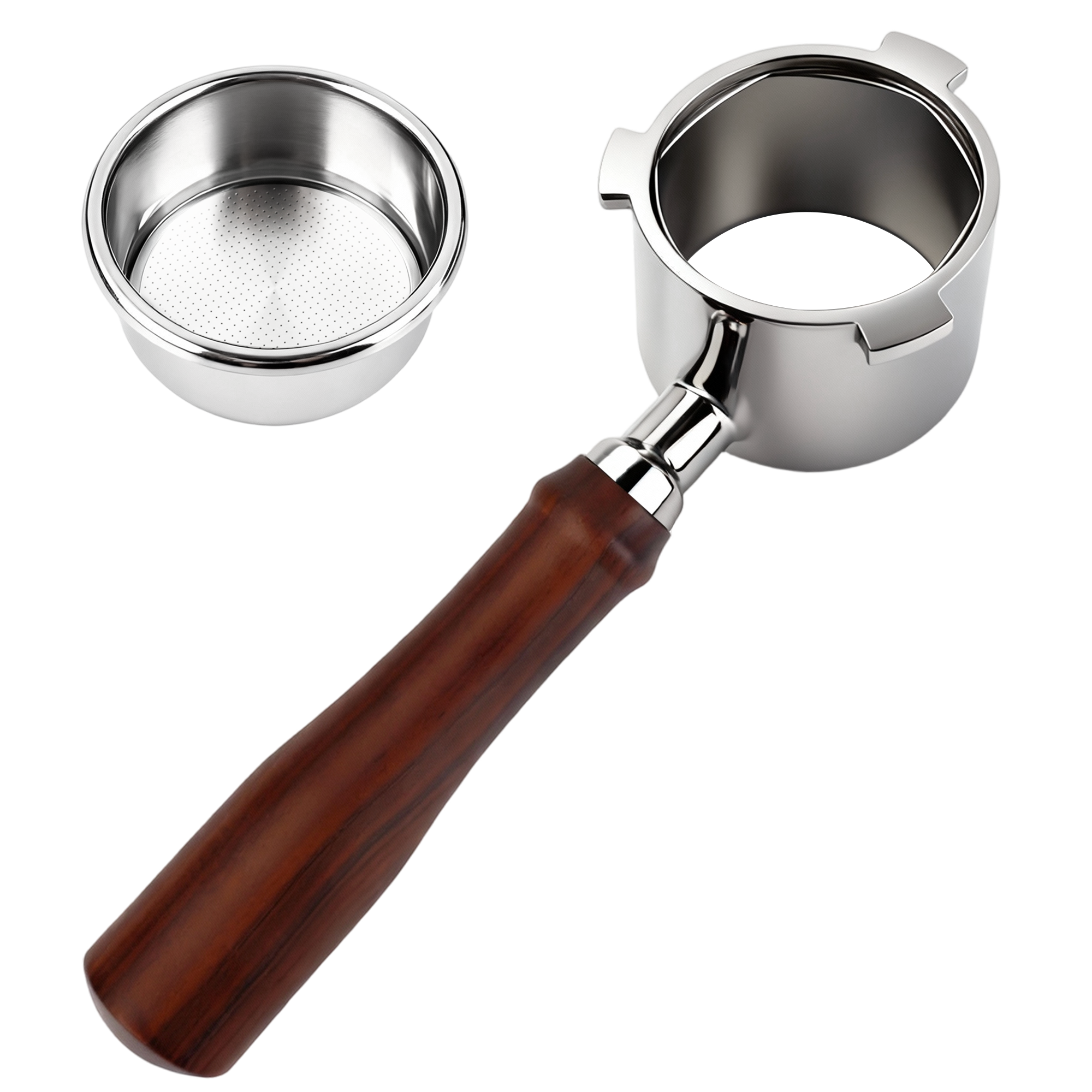 ShanSon Espresso 51mm Bottomless Portafilter with Stainless Steel 3 Ears Filter Basket,Natural Wood Handle，for De'Longhi