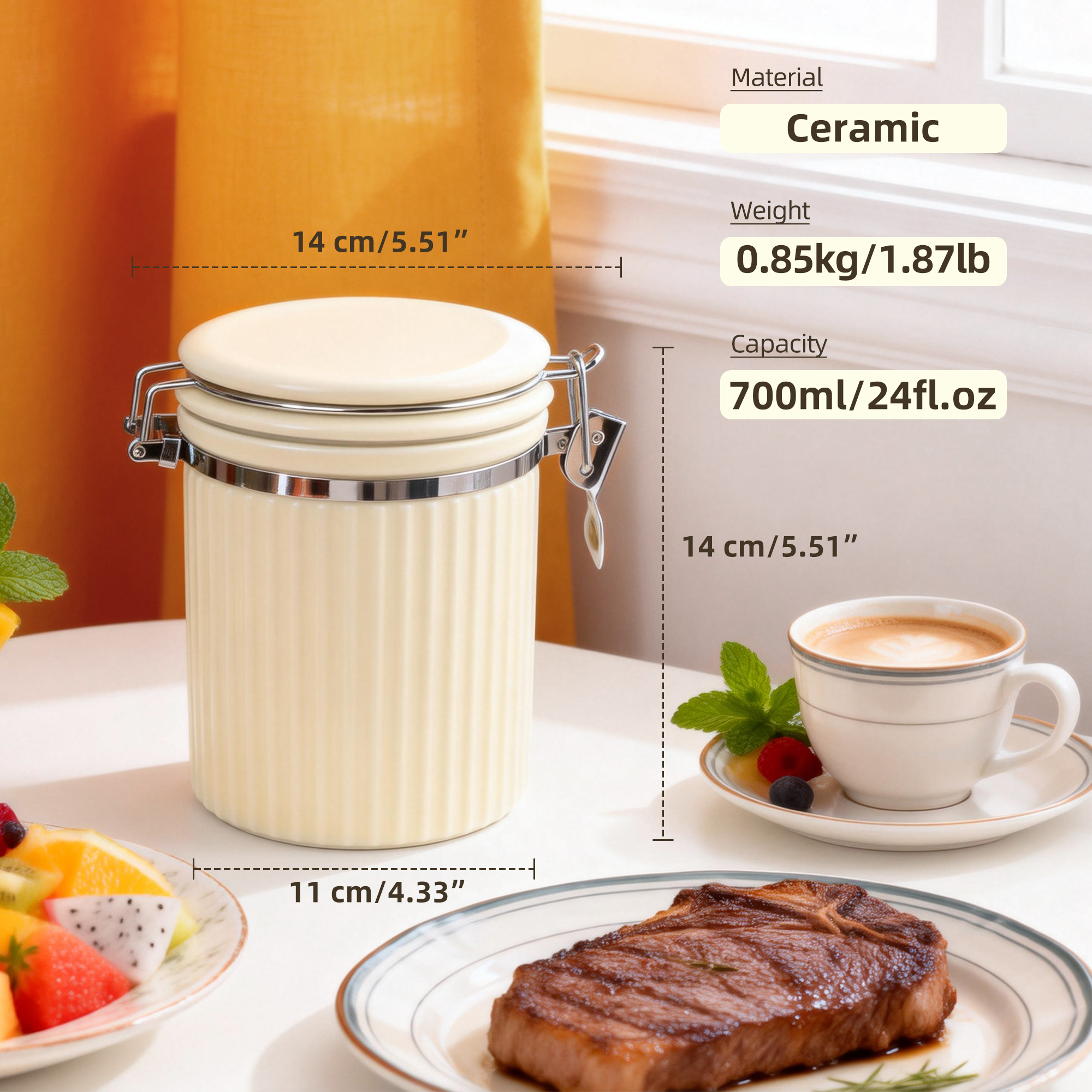 ShanSon Ceramic Kitchen Canisters Porcelain Food Storage Jar with lie 700ml/24 fl.oz Airtight Freshness Oxidation-Resistant for Flour, Sugar, Coffee,Tea, Oatmeal, Biscuits, Pantry & Countertop Organization