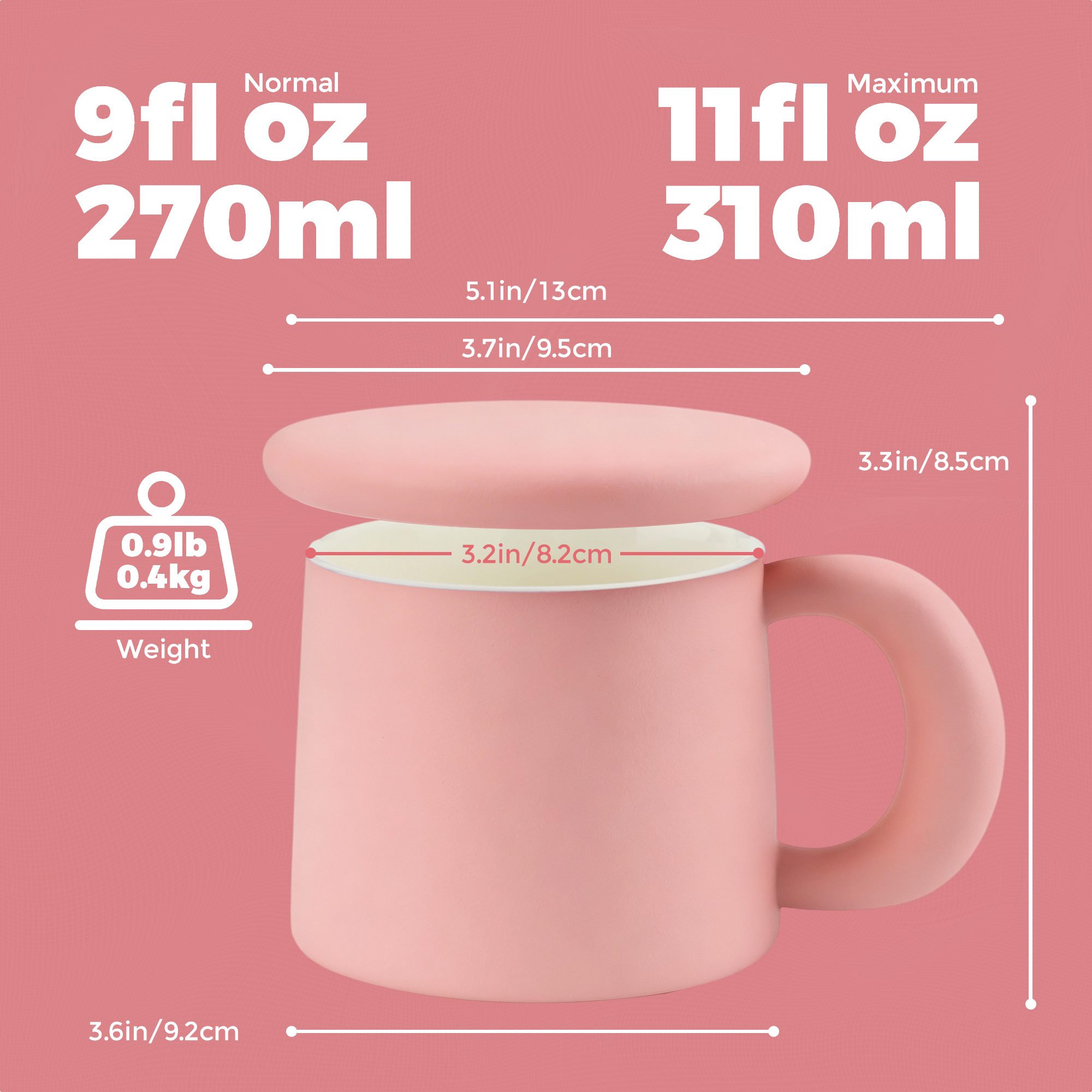 ShanSon 11oz Ceramic Coffee Mug with Lid,Lead-Free & Non-Toxic Tea Cup,1300℃ High-Temp Fired,Microwave Dishwasher Safe,Matte Pink Mug with Gift Box,Mother's Day Home Kitchen Office