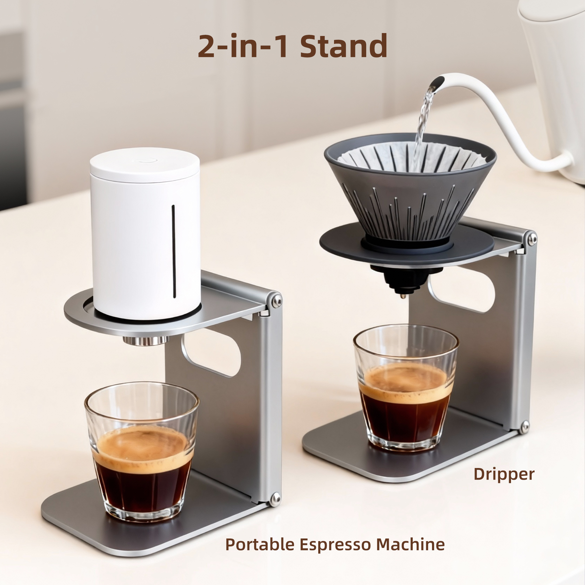 ShanSon Foldable Coffee Maker Stand,Espresso Machine & Pour Over Coffee Stand,Space Saving Design,Portable Aluminum Lightweight Tool for Travel, Camping, Home, Office