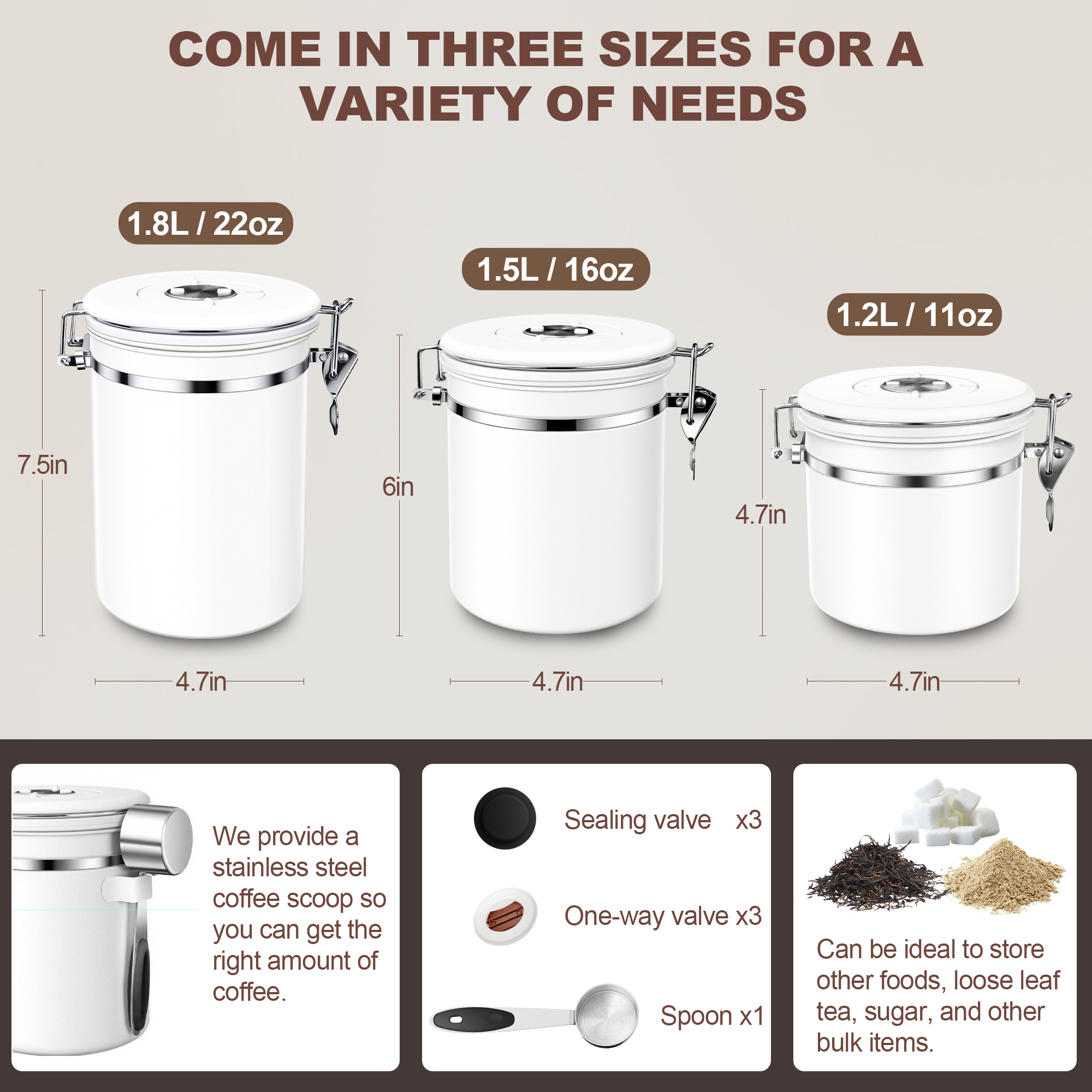 Coffee Canister Airtight Coffee Container Stainless Steel Coffee Bean Storage Container with Scoop Coffee Canister for Beans Grounds Sugar Flour Tea Cereal
