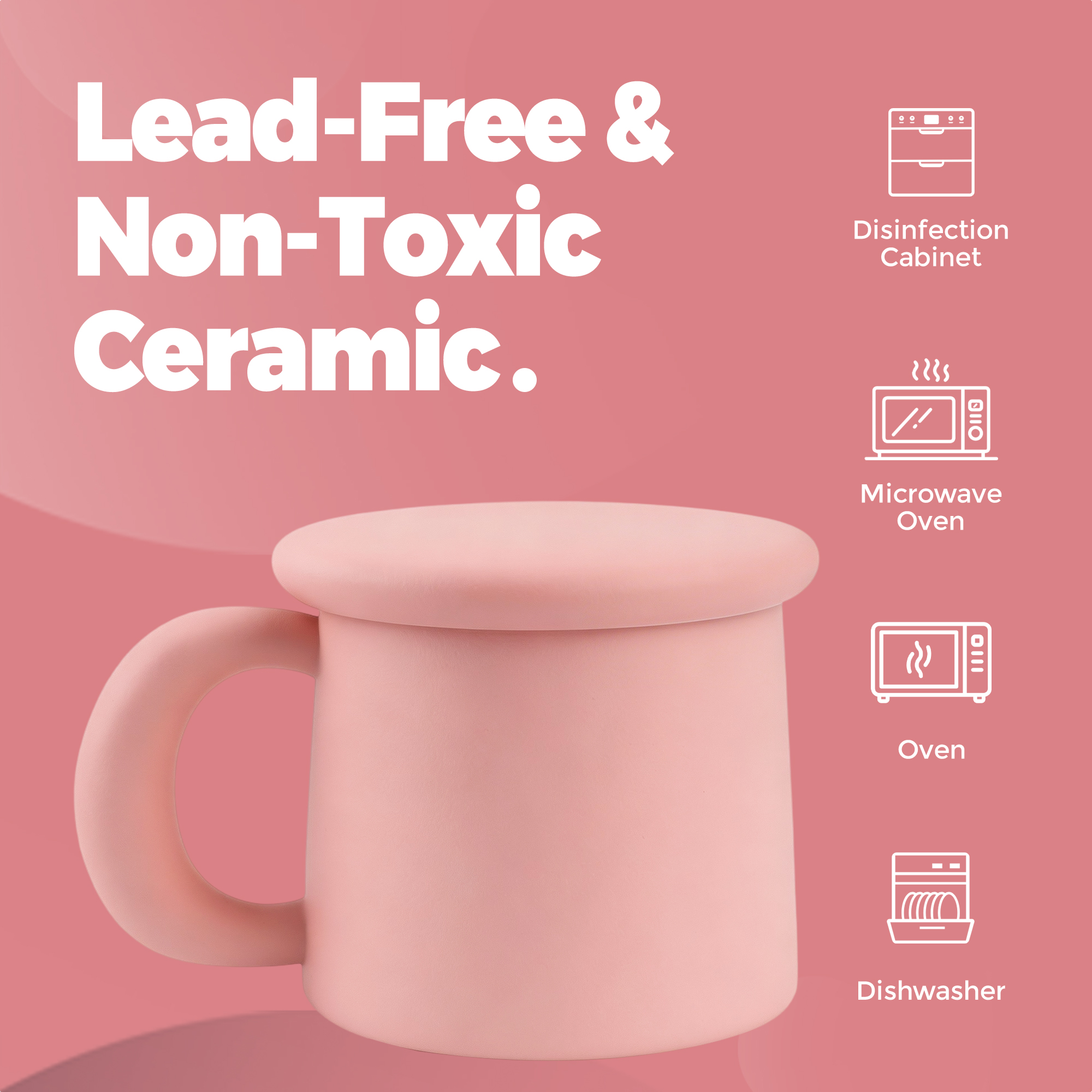 ShanSon 11oz Ceramic Coffee Mug with Lid,Lead-Free & Non-Toxic Tea Cup,1300℃ High-Temp Fired,Microwave Dishwasher Safe,Matte Pink Mug with Gift Box,Mother's Day Home Kitchen Office
