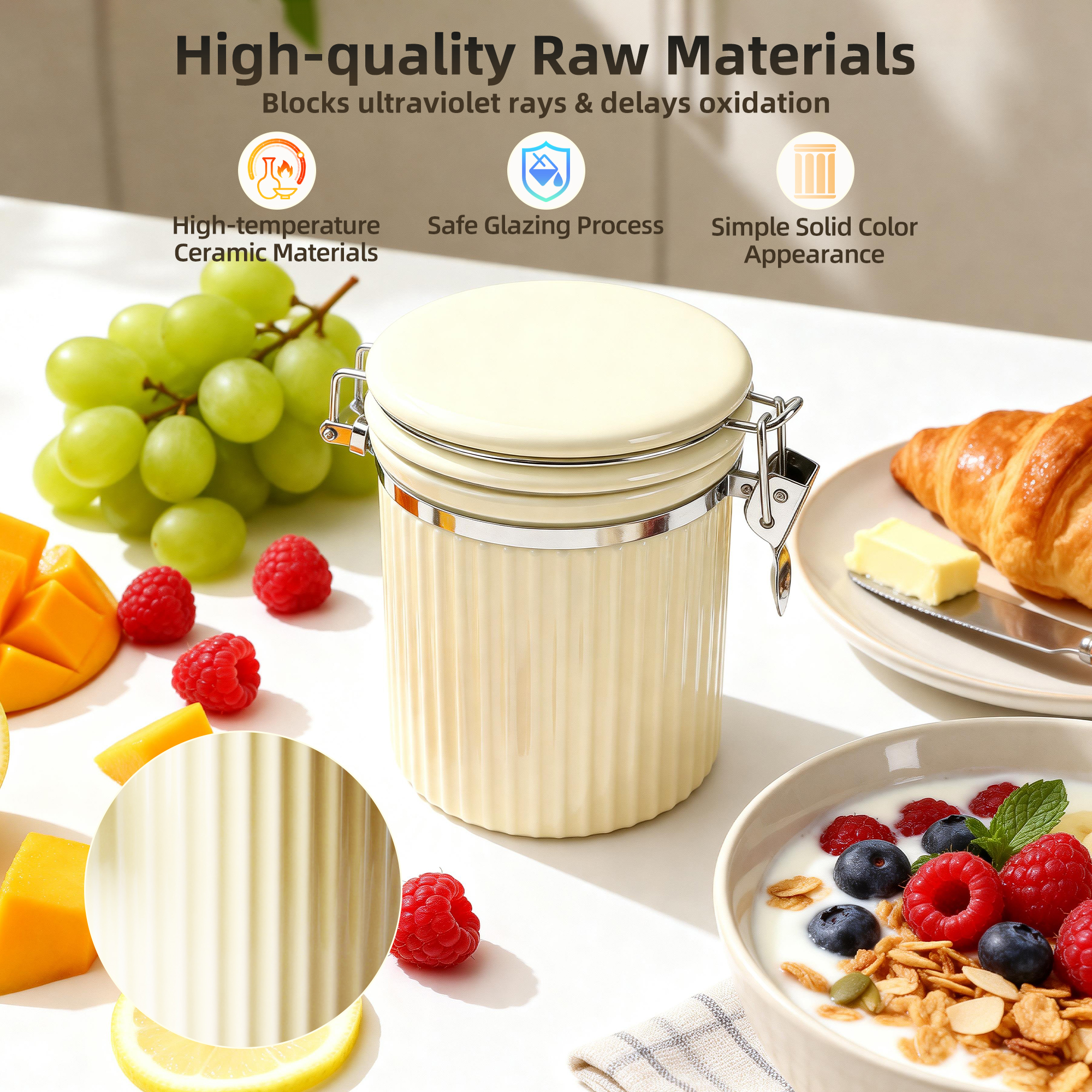 ShanSon Ceramic Kitchen Canisters Porcelain Food Storage Jar with lie 700ml/24 fl.oz Airtight Freshness Oxidation-Resistant for Flour, Sugar, Coffee,Tea, Oatmeal, Biscuits, Pantry & Countertop Organization