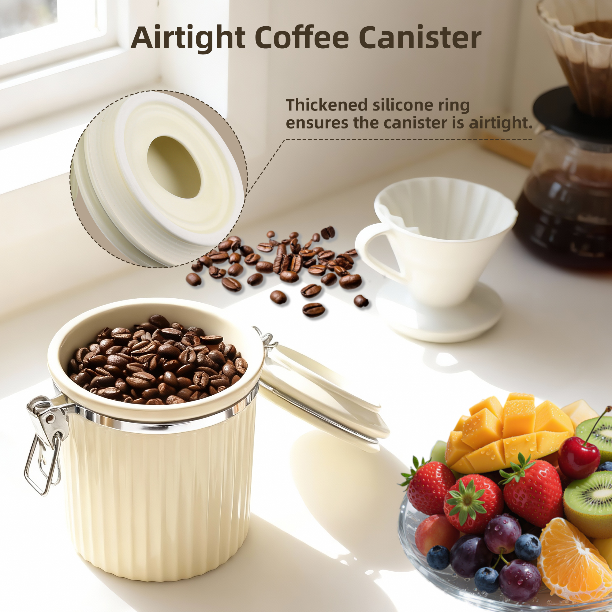 ShanSon Ceramic Kitchen Canisters Porcelain Food Storage Jar with lie 700ml/24 fl.oz Airtight Freshness Oxidation-Resistant for Flour, Sugar, Coffee,Tea, Oatmeal, Biscuits, Pantry & Countertop Organization