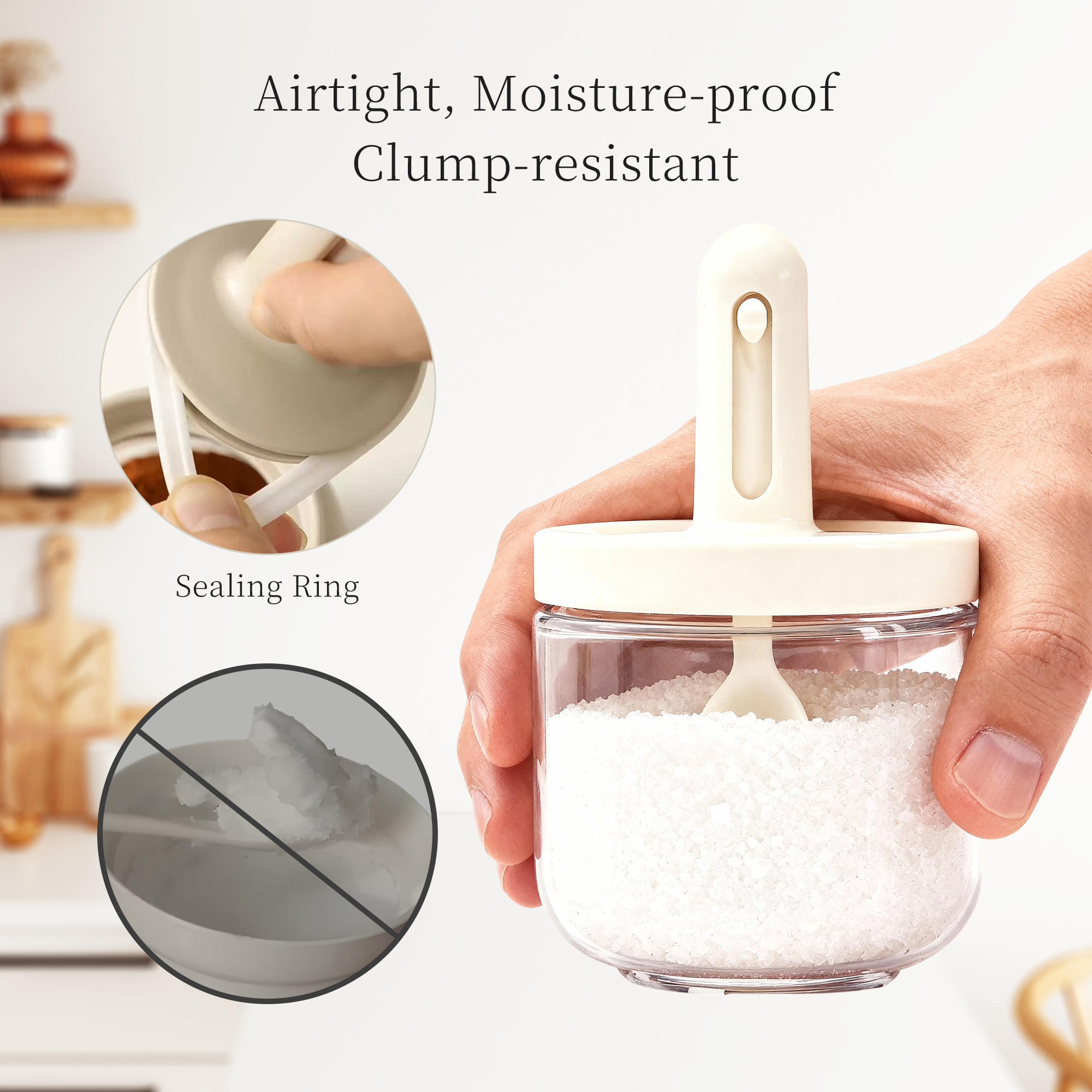 ShanSon 6-Piece Airtight Kitchen Spice Jars 10.16oz/300ml Glass Containers with Built-in Spoon for kitchen pantry