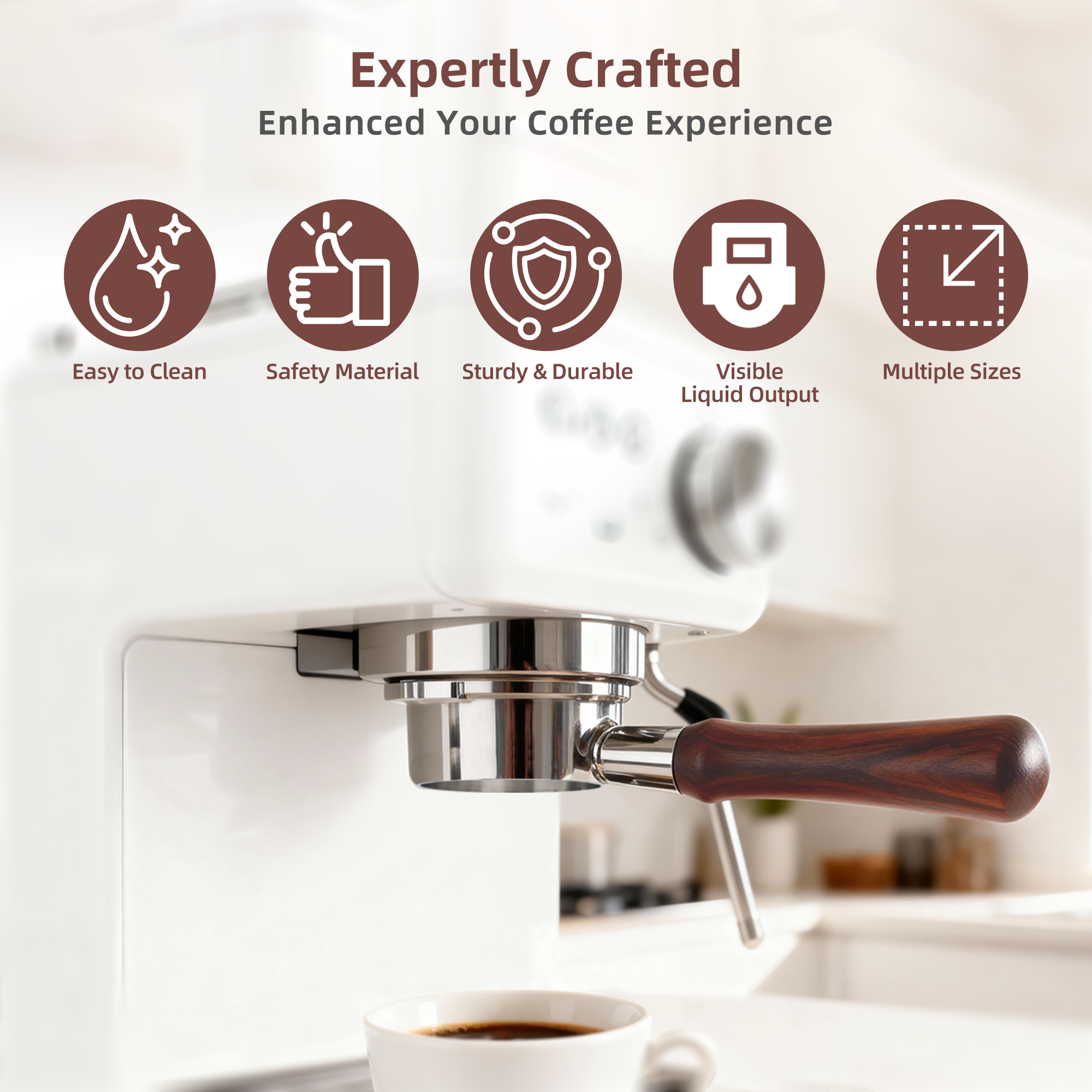 ShanSon Espresso 51mm Bottomless Portafilter with Stainless Steel 3 Ears Filter Basket,Natural Wood Handle，for De'Longhi