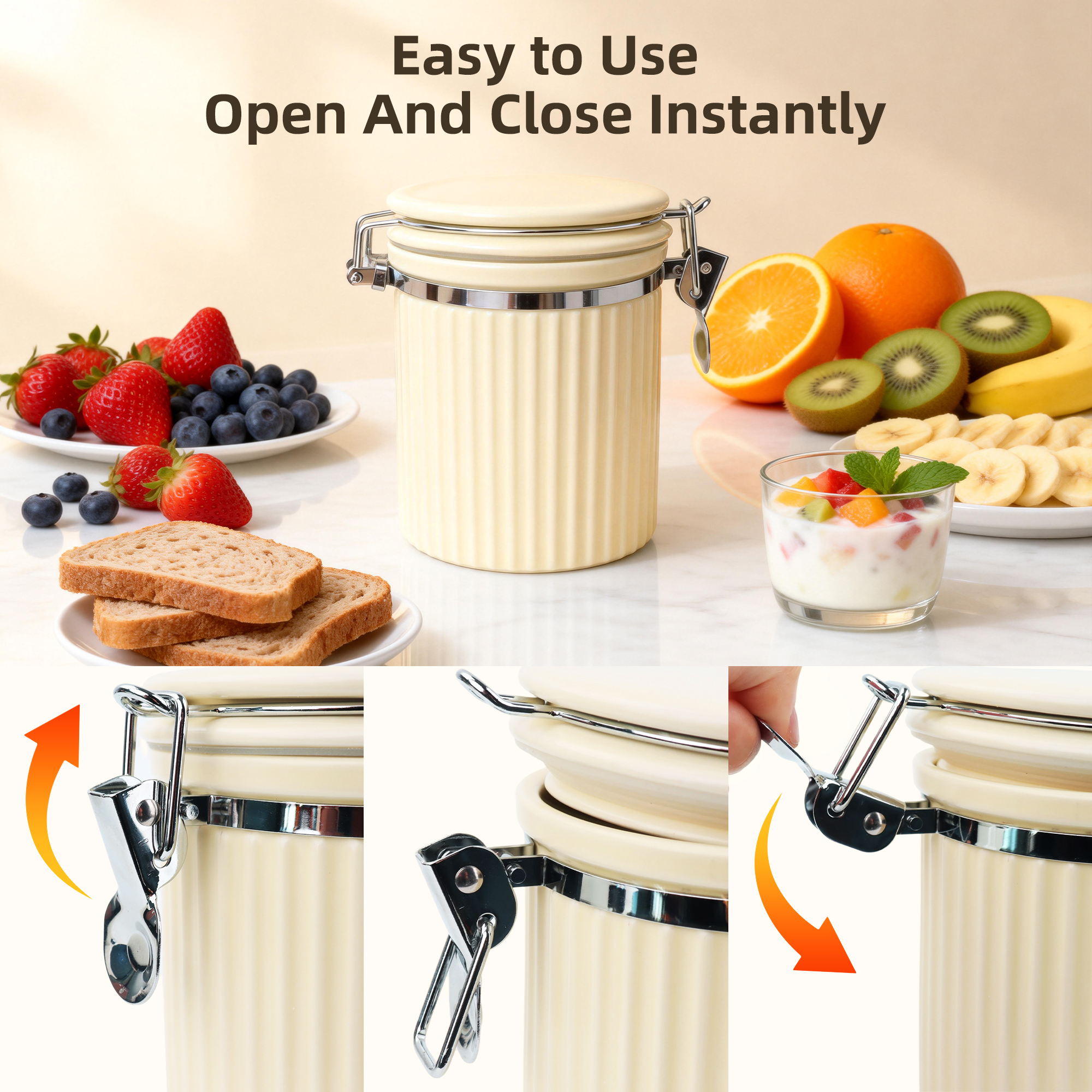 ShanSon Ceramic Kitchen Canisters Porcelain Food Storage Jar with lie 700ml/24 fl.oz Airtight Freshness Oxidation-Resistant for Flour, Sugar, Coffee,Tea, Oatmeal, Biscuits, Pantry & Countertop Organization